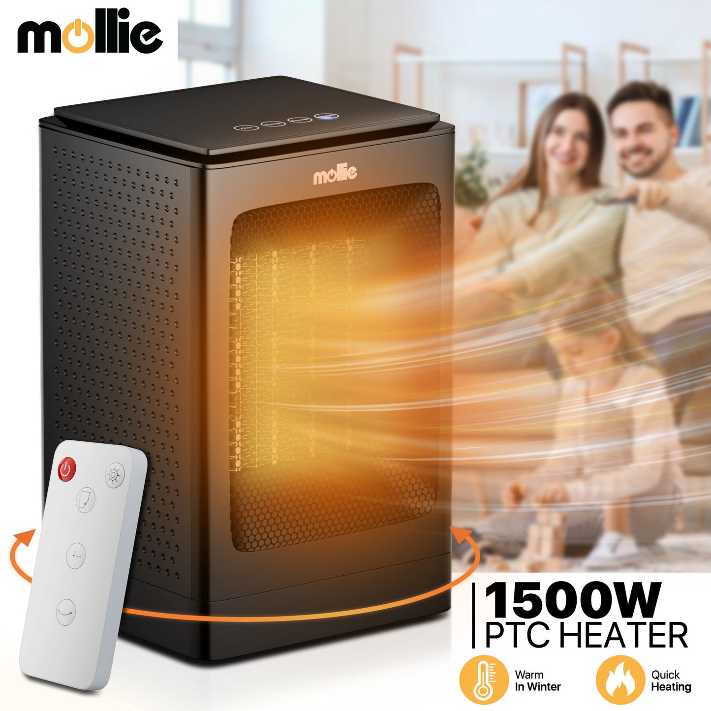 1500W Cuboid PTC 160 sq.ft Space Heater w/LED Display