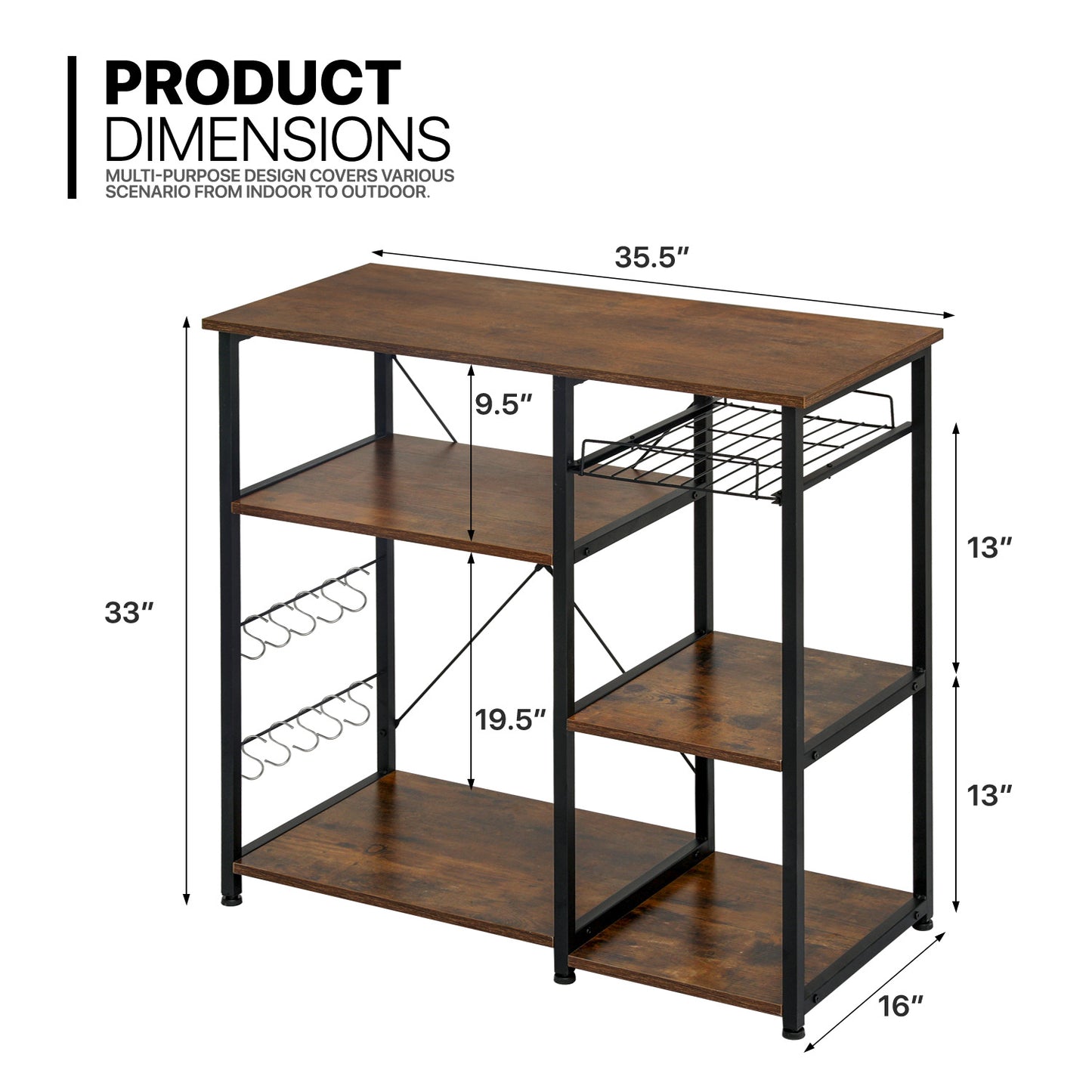 Kitchen Baker's Rack 35.5"x16"x33" - with Shelf & Movable Basket
