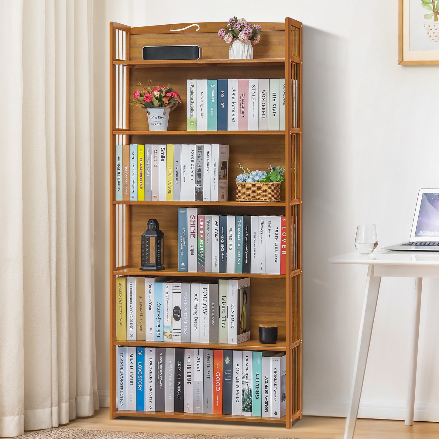 Adjustable Multi-Functional Shelving Organizer - Enclosed Back Panel - 6 Tier - Natural