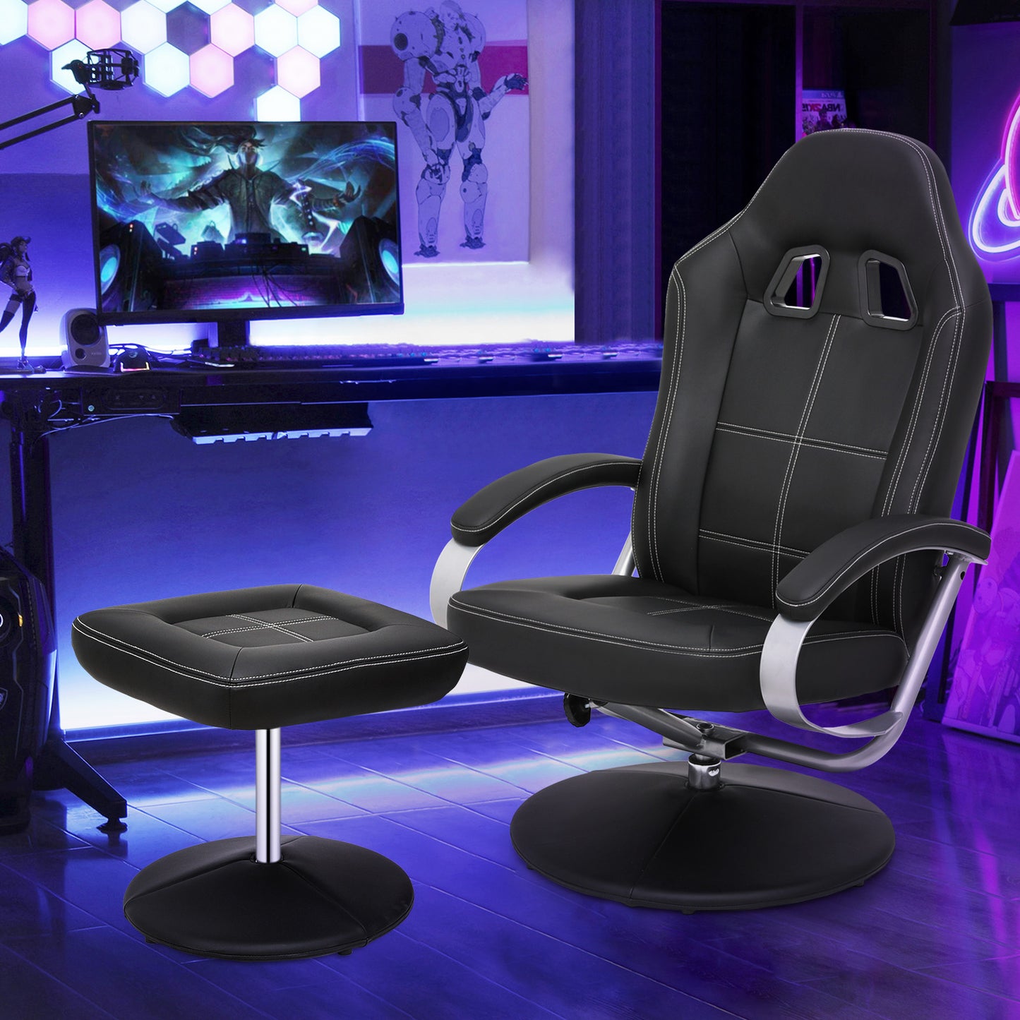 Gaming Chair with Ottoman - PU Leather