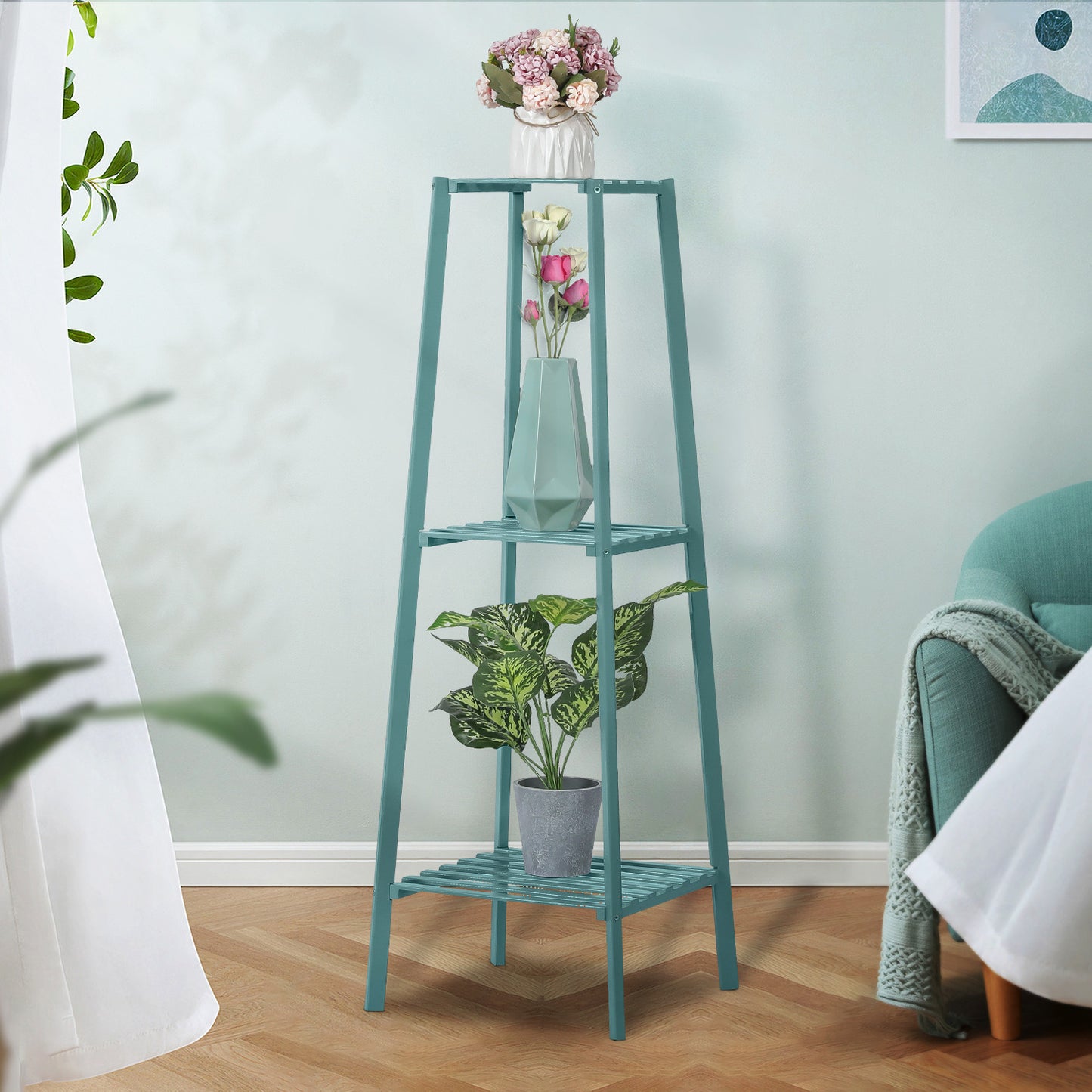 Simplified Flower Plant Stand Display Tower - A Shape - Green