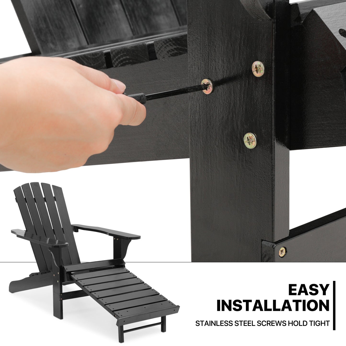 Set of 2 Adirondack Chair - Retractable Footrest