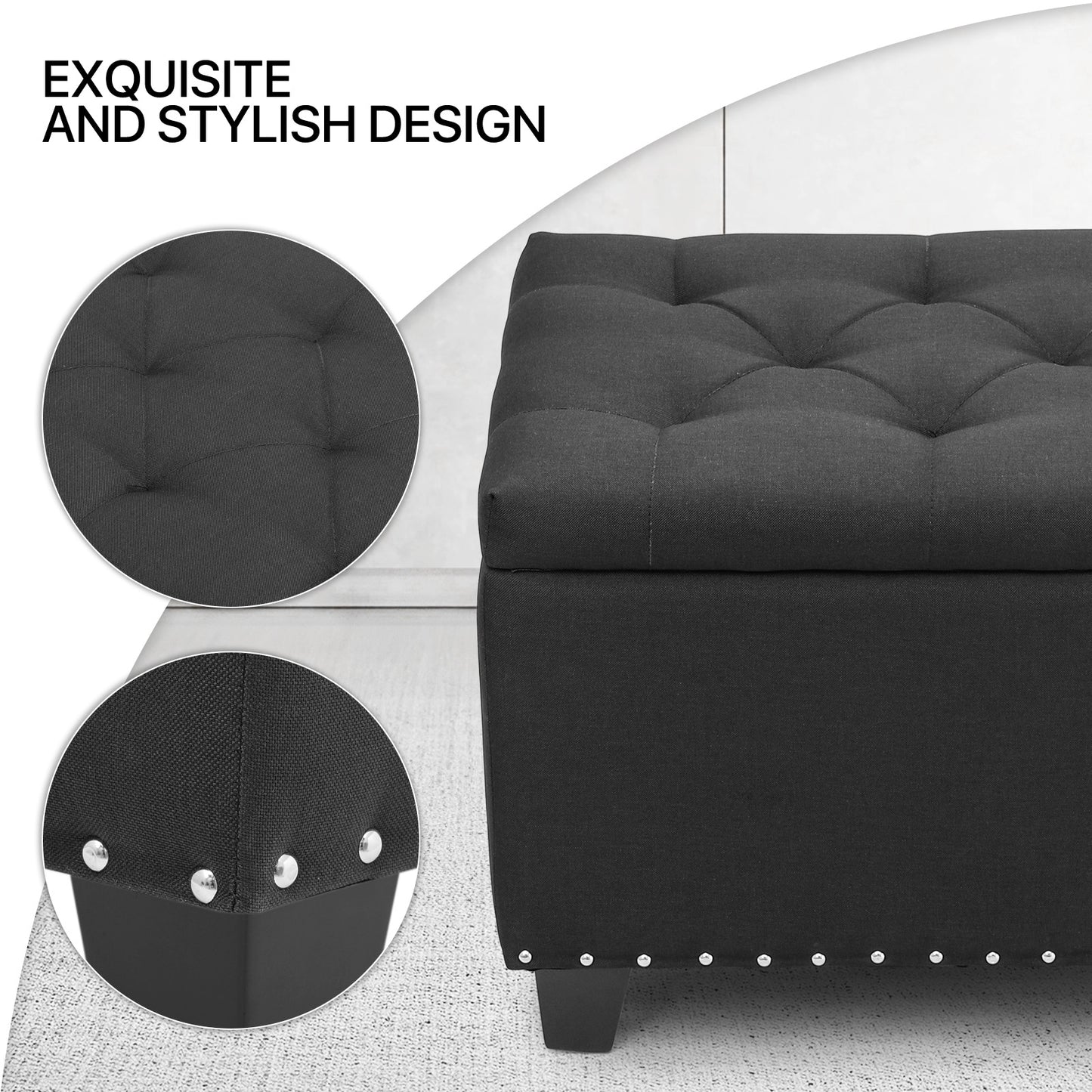 24" Storage Bench Lift Top Tufted Poufs Ottoman Upholstered Footrest Stool