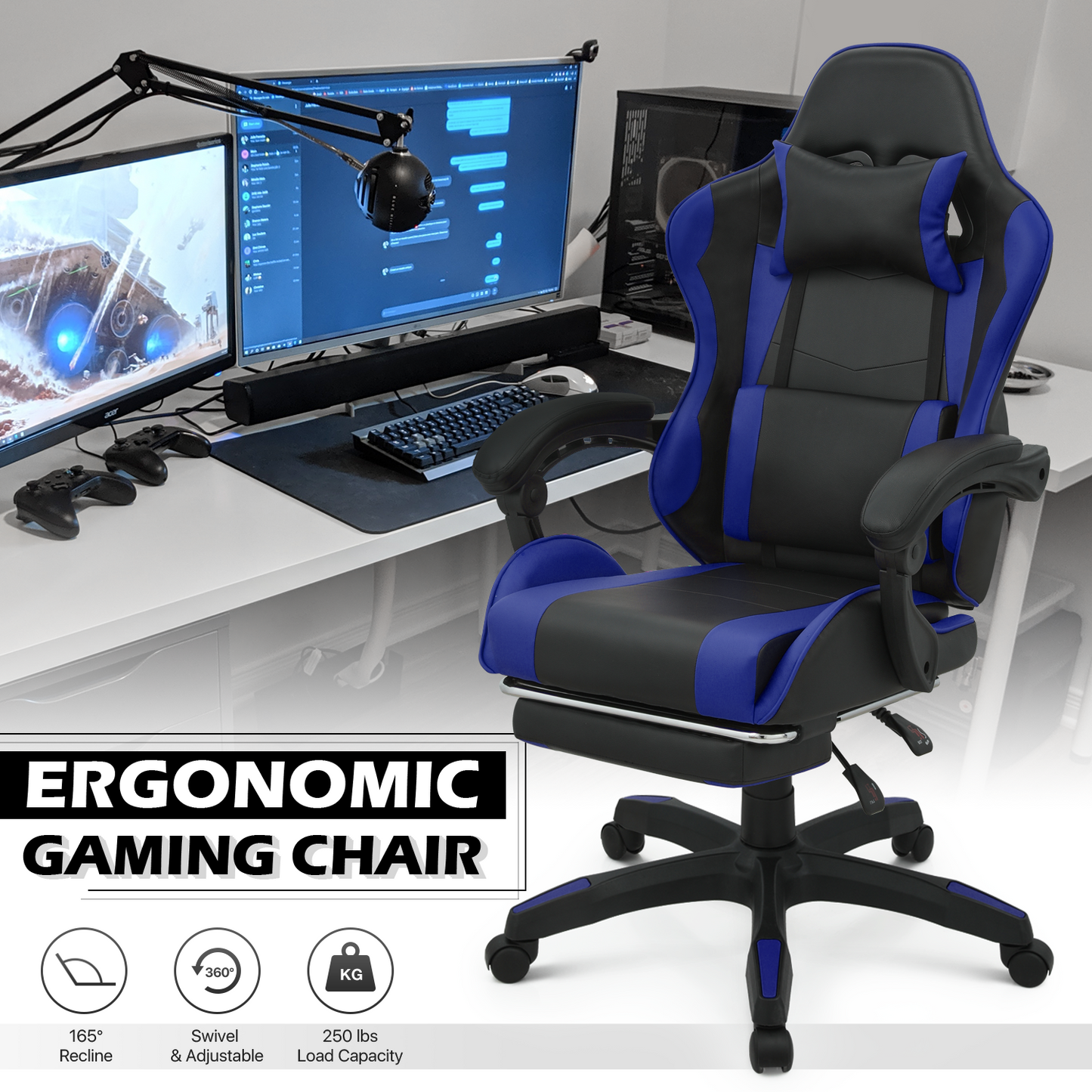 Reclinable Gaming Chair w/Footrest #001