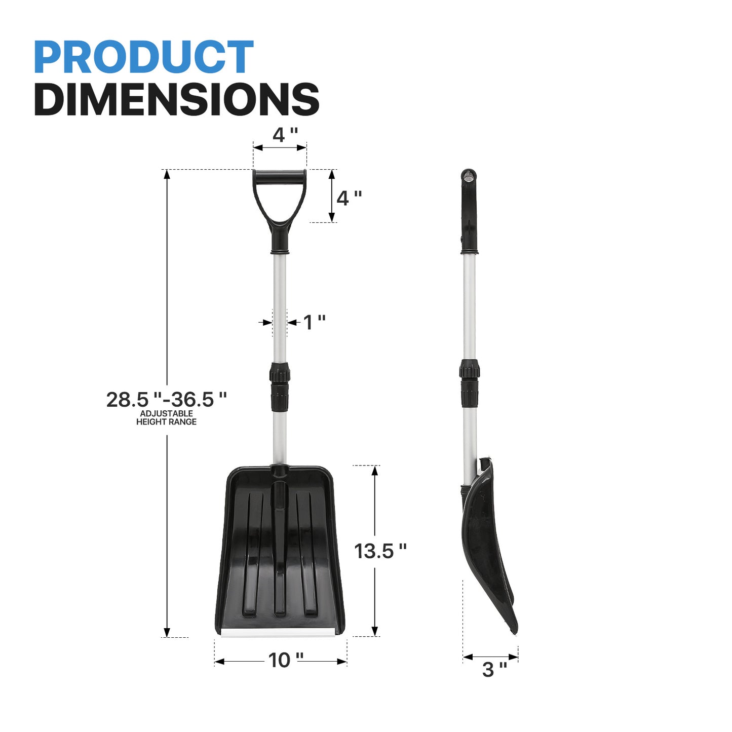 Snow Shovel - 2.3 to 3 FT Height - Black
