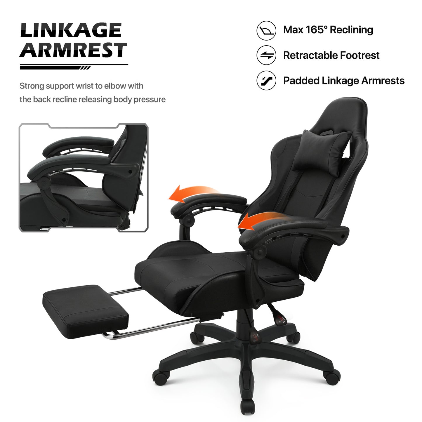 Reclinable Gaming Chair w/Footrest #001