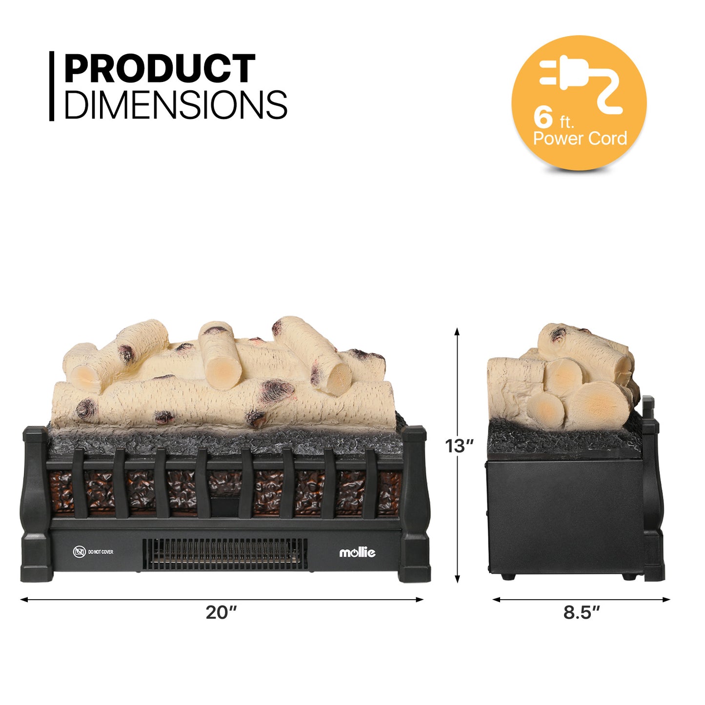 Electric Fireplace - 1500W Space Heater - Logs and Inserts - 5 Level Flame Brightness - with Remote