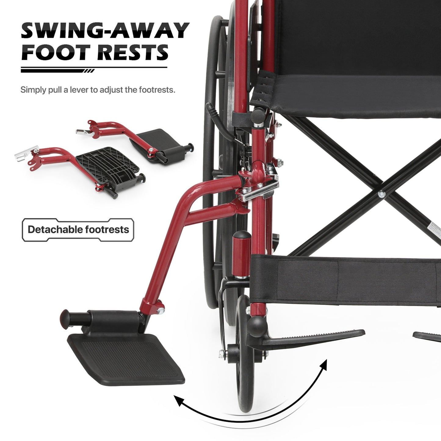 Manual Wheelchair - Red, FDA Approved - 18"x16" Seat
