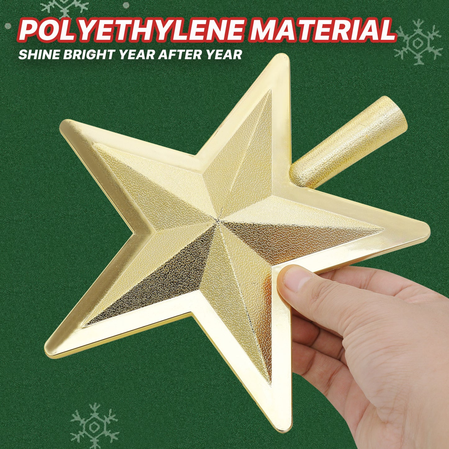 Tree Topper Star - 8.5'' Height - Shiny Glitter Surface - Gold