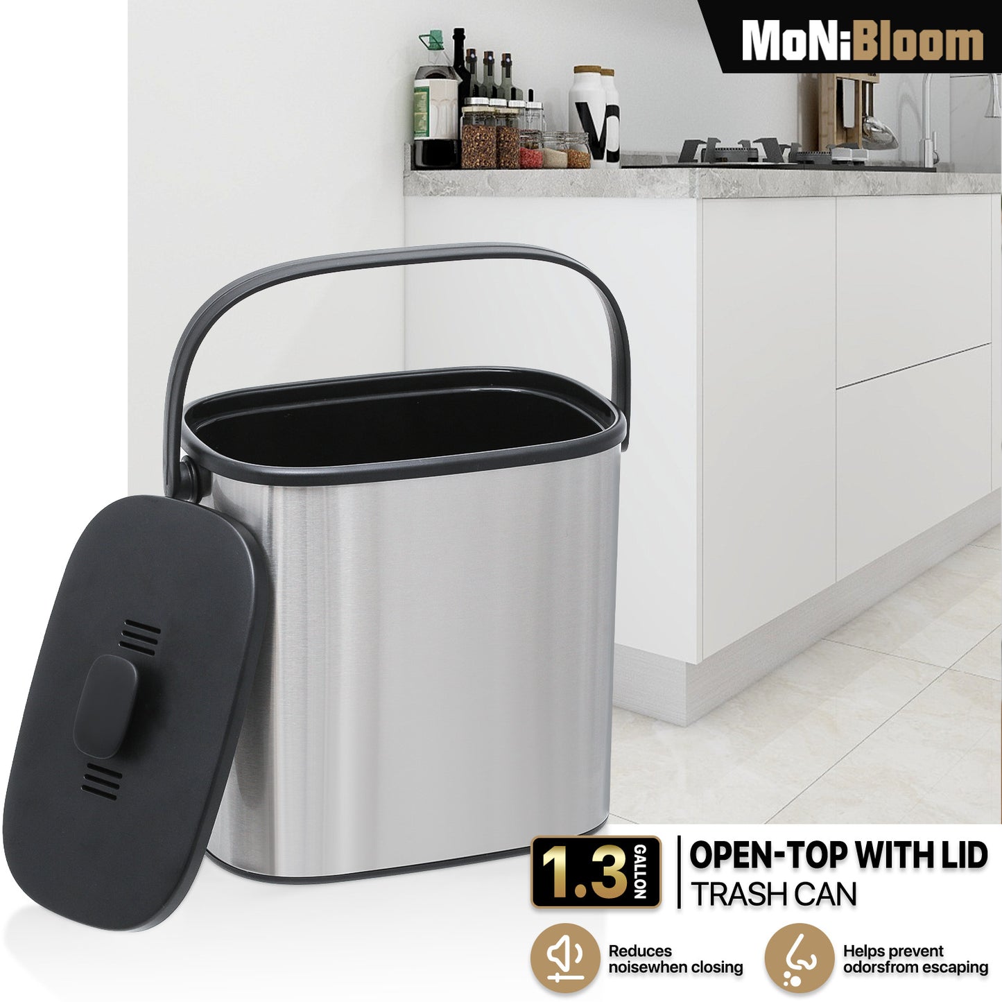 5L Hanging Trash Bin - Stainless Steel - With Lid
