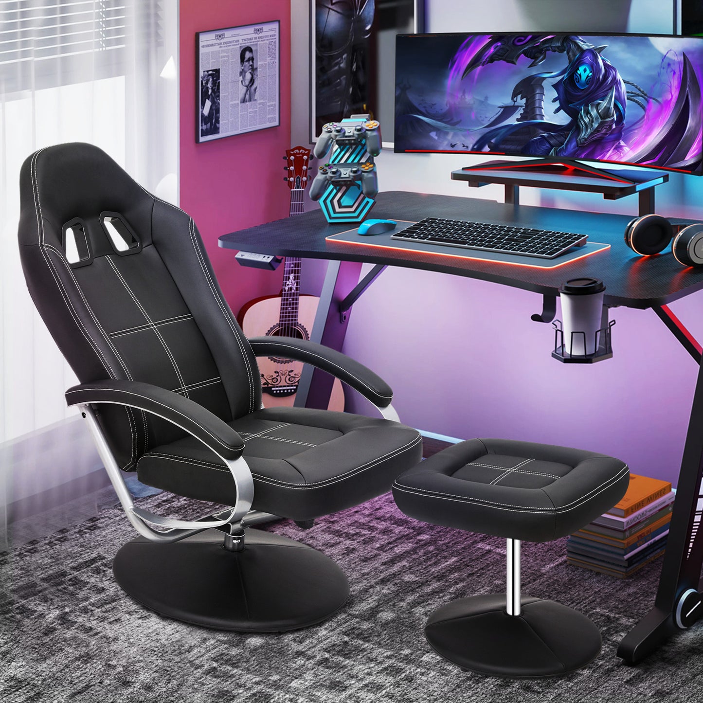 Gaming Chair with Ottoman - PU Leather