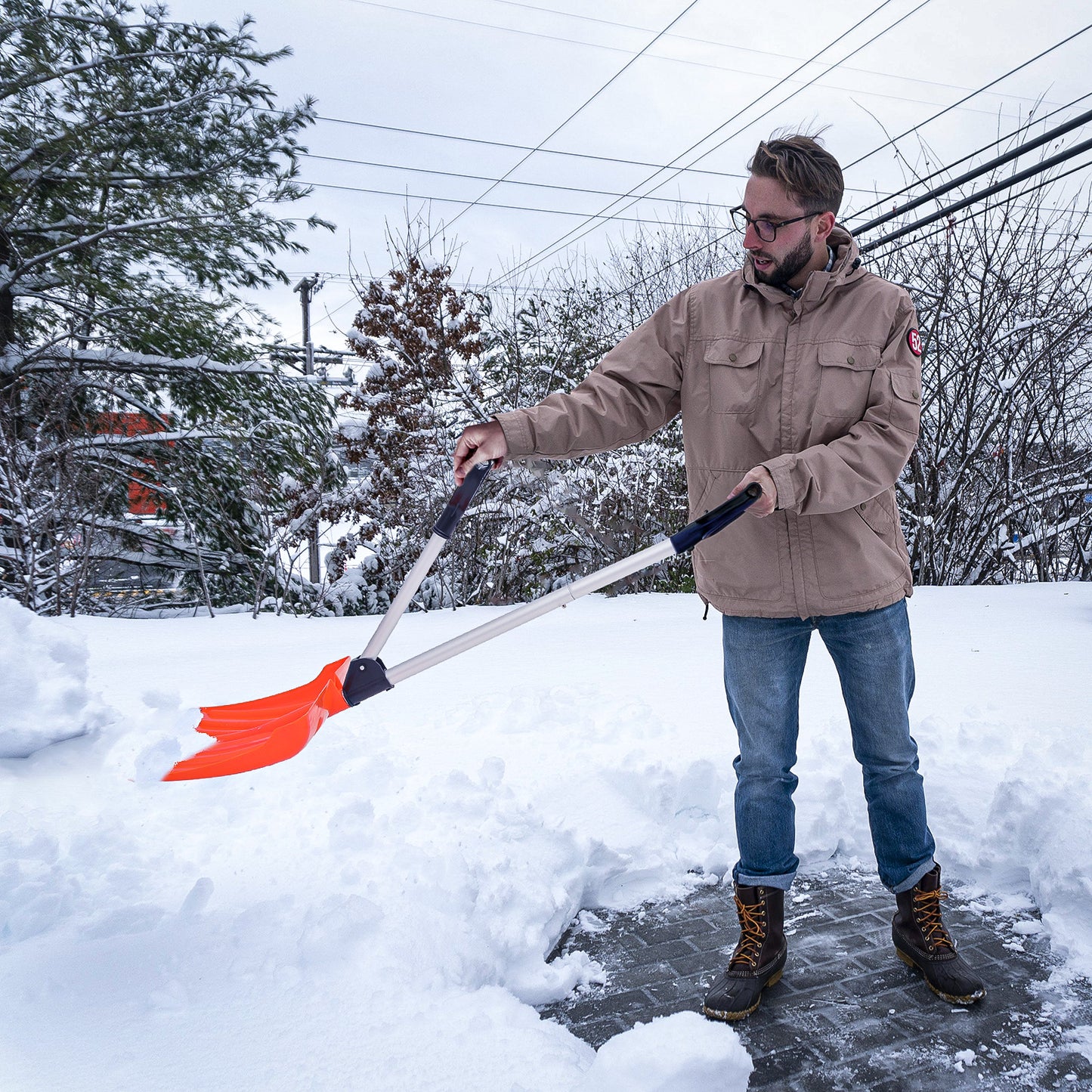 Snow Shovel - 4.4 FT Height - w/Spring Assisted Handle - Orange