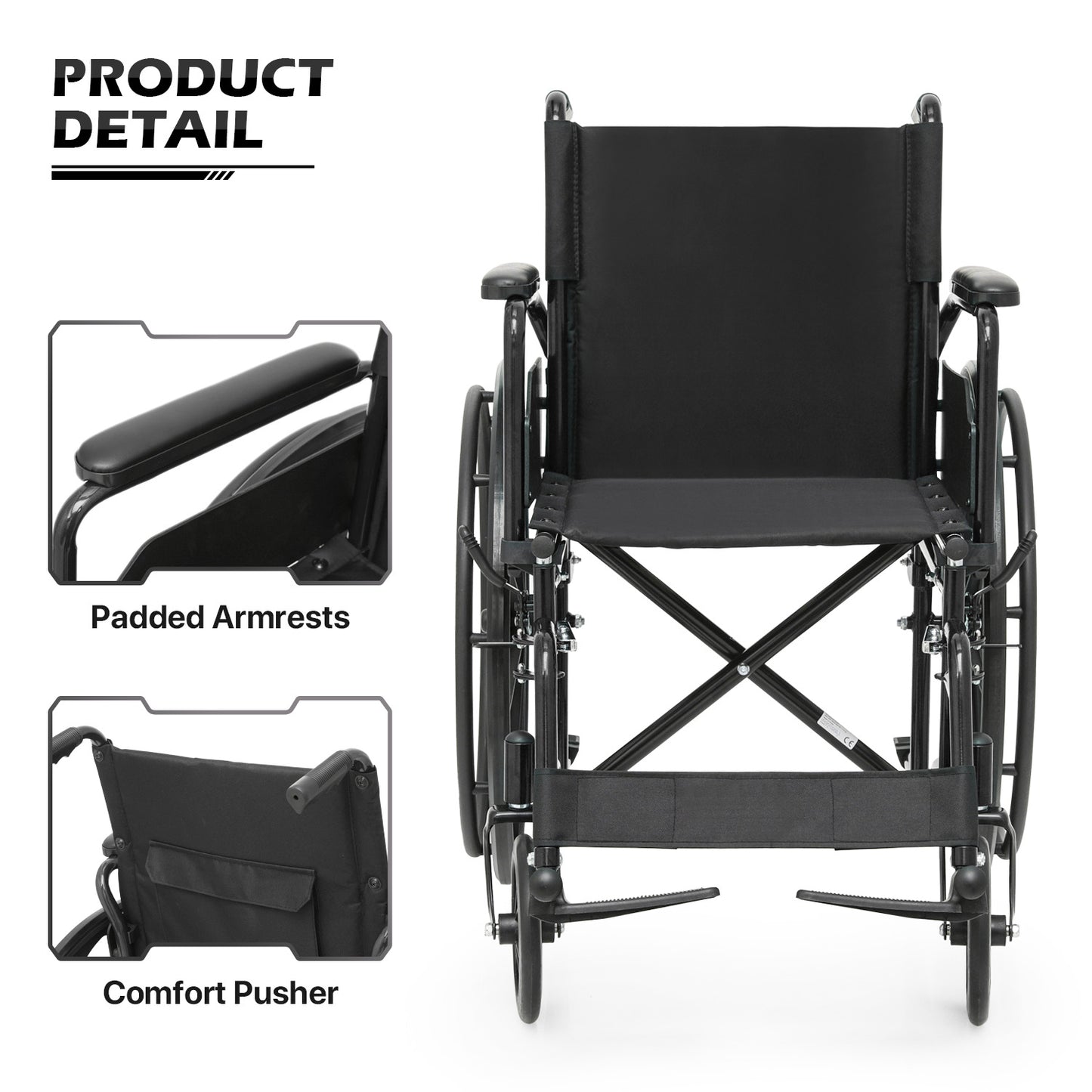 Manual Wheelchair - Black, FDA Approved - 18"x16" Seat