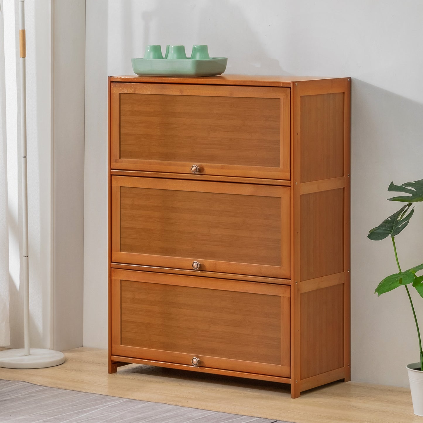 Slide Up Door Multi-Functional Storage Cabinet - 3 Tier - Brown