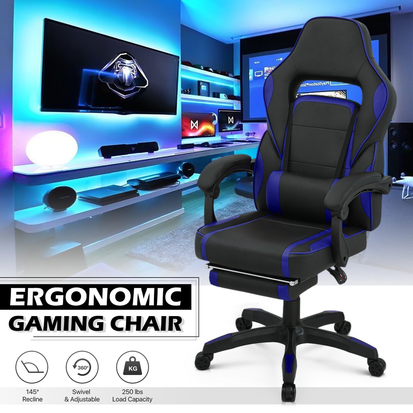 Reclinable Gaming Chair w/Footrest #003