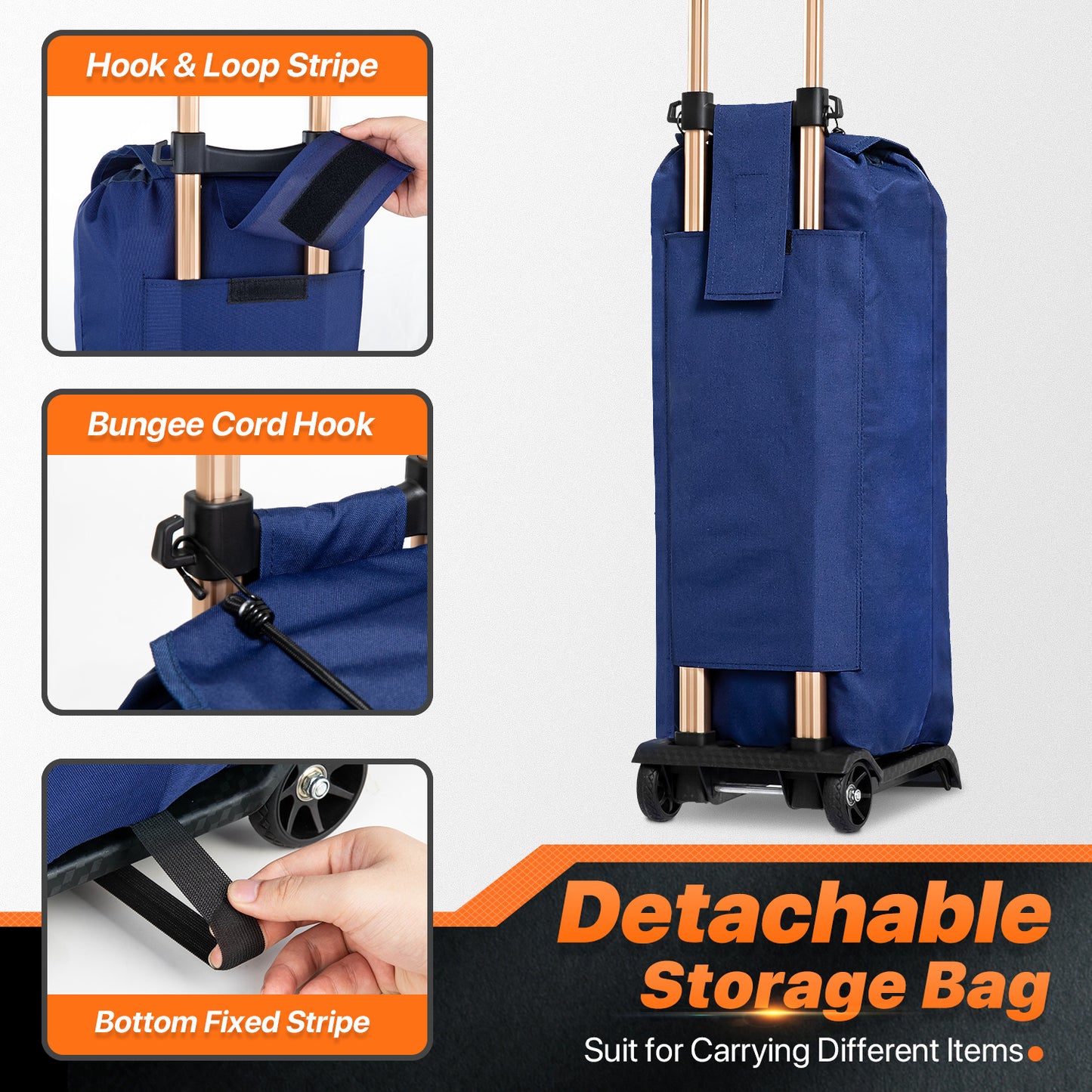 Folding Trolley w/Detachable Bag & Belt - None Front Wheel