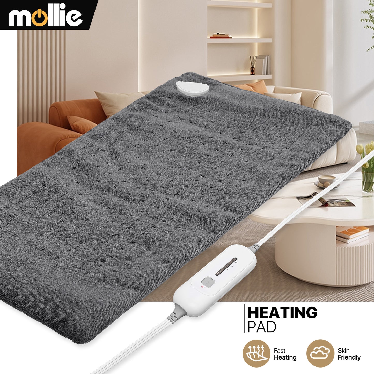 24" x 12" Electric Heating Pad - Coral Fleece + Knitted Fabric - Half an Hour Timer + 3 Heating Levels
