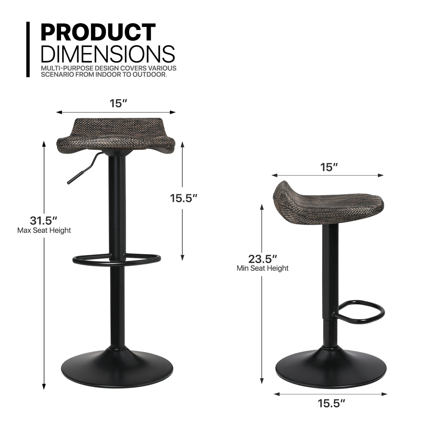 2 Pcs Rotatable Rattan Bar Stool Black/Brown