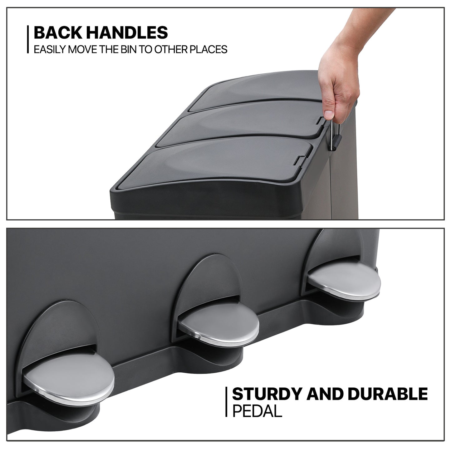 3 Compartment Step On Trash Bin - 3 * 15L