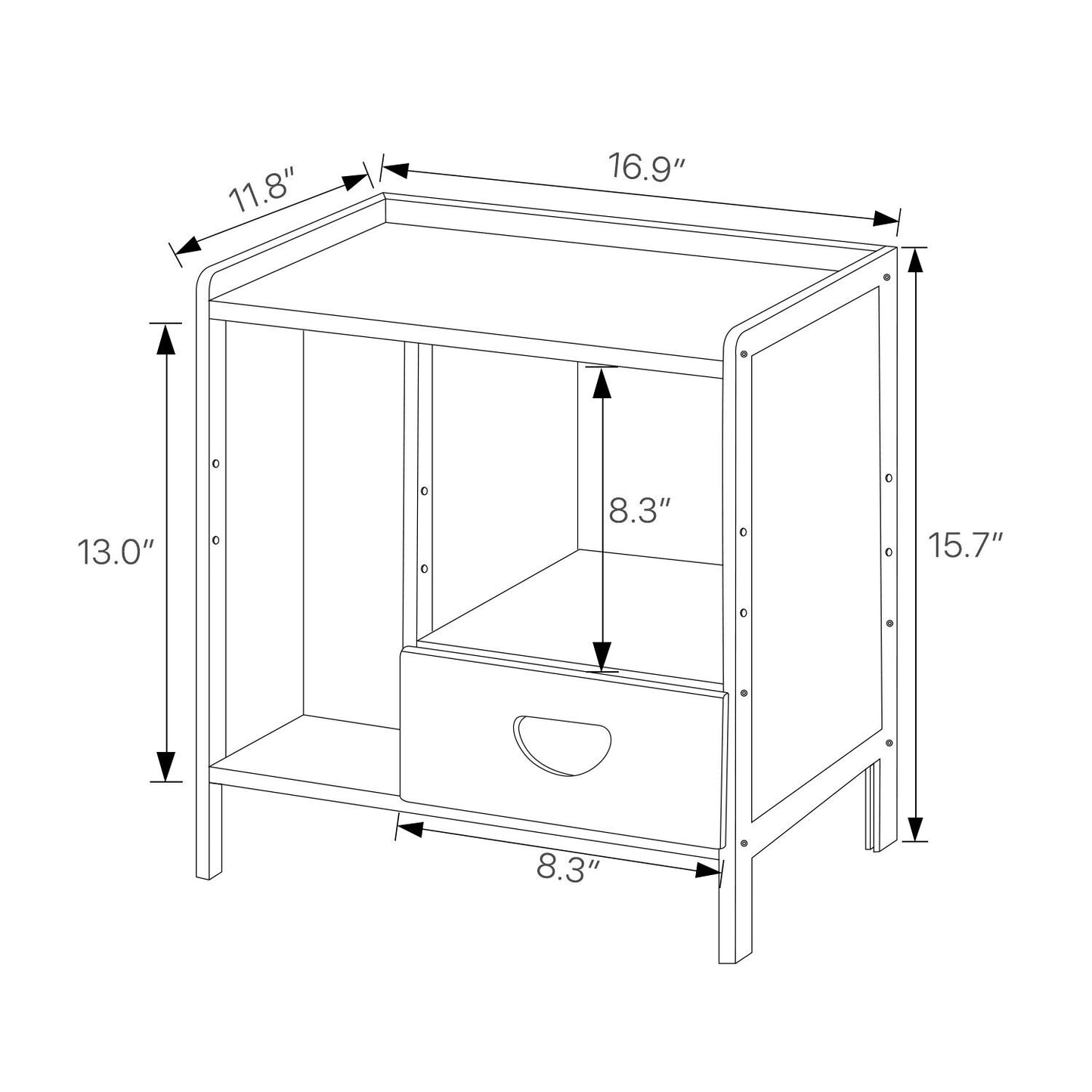 Bedside Cabinet Storage Shelf Nightstand - with Magazine Compartment - Single Drawer