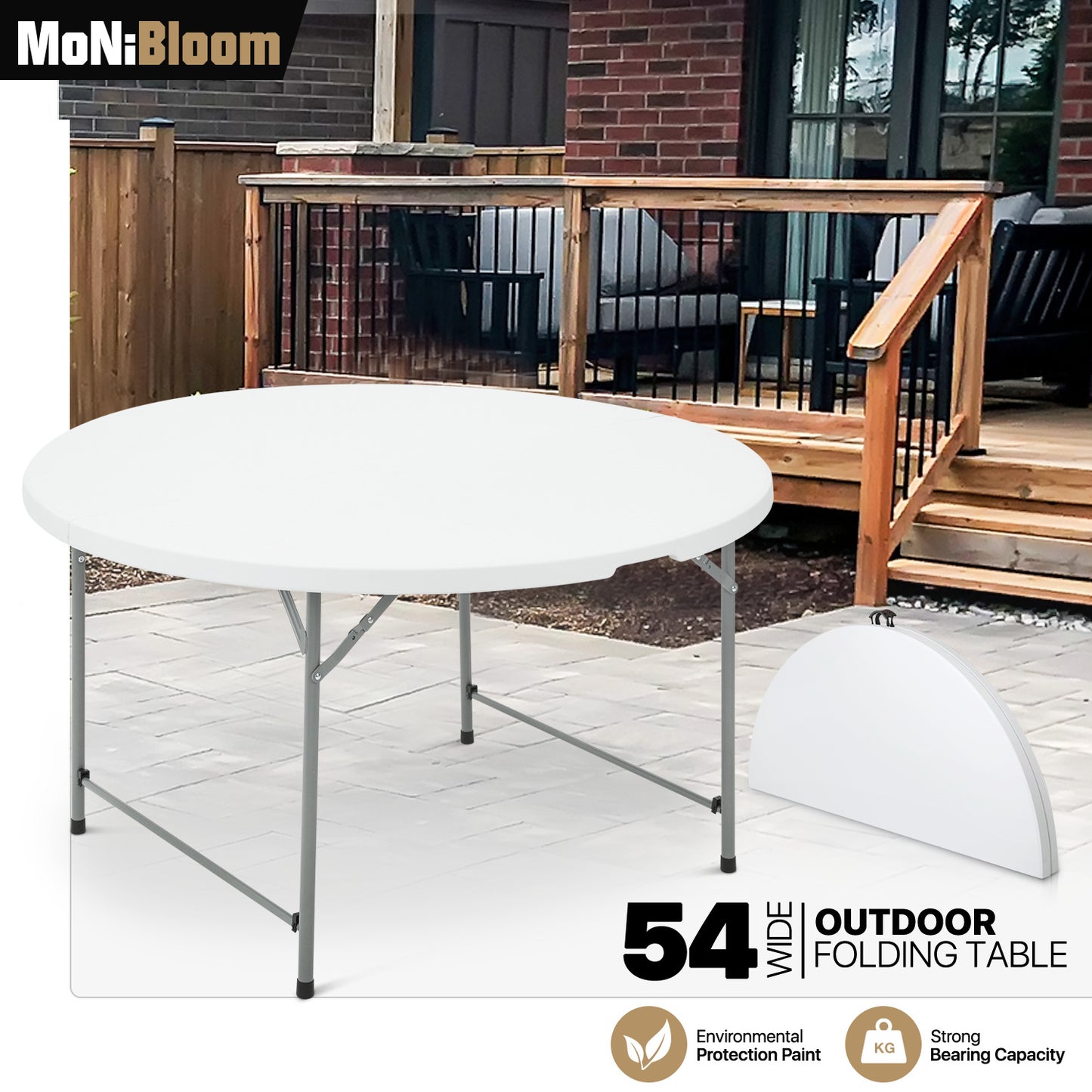 Folding Portable Round Plastic Table - Length 48"/54"/60"/66"