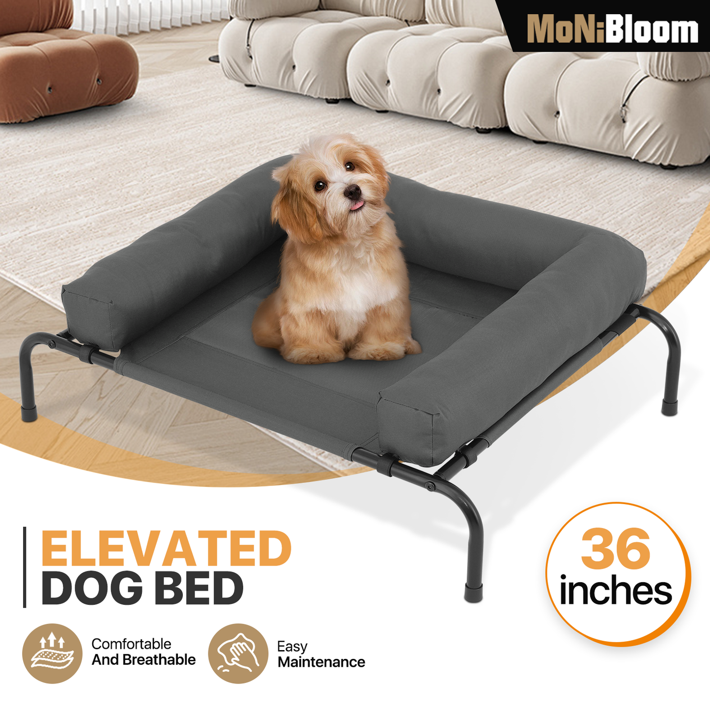 Elevated Dog Bed - w/ Removable Bolster - 35.5'' Length