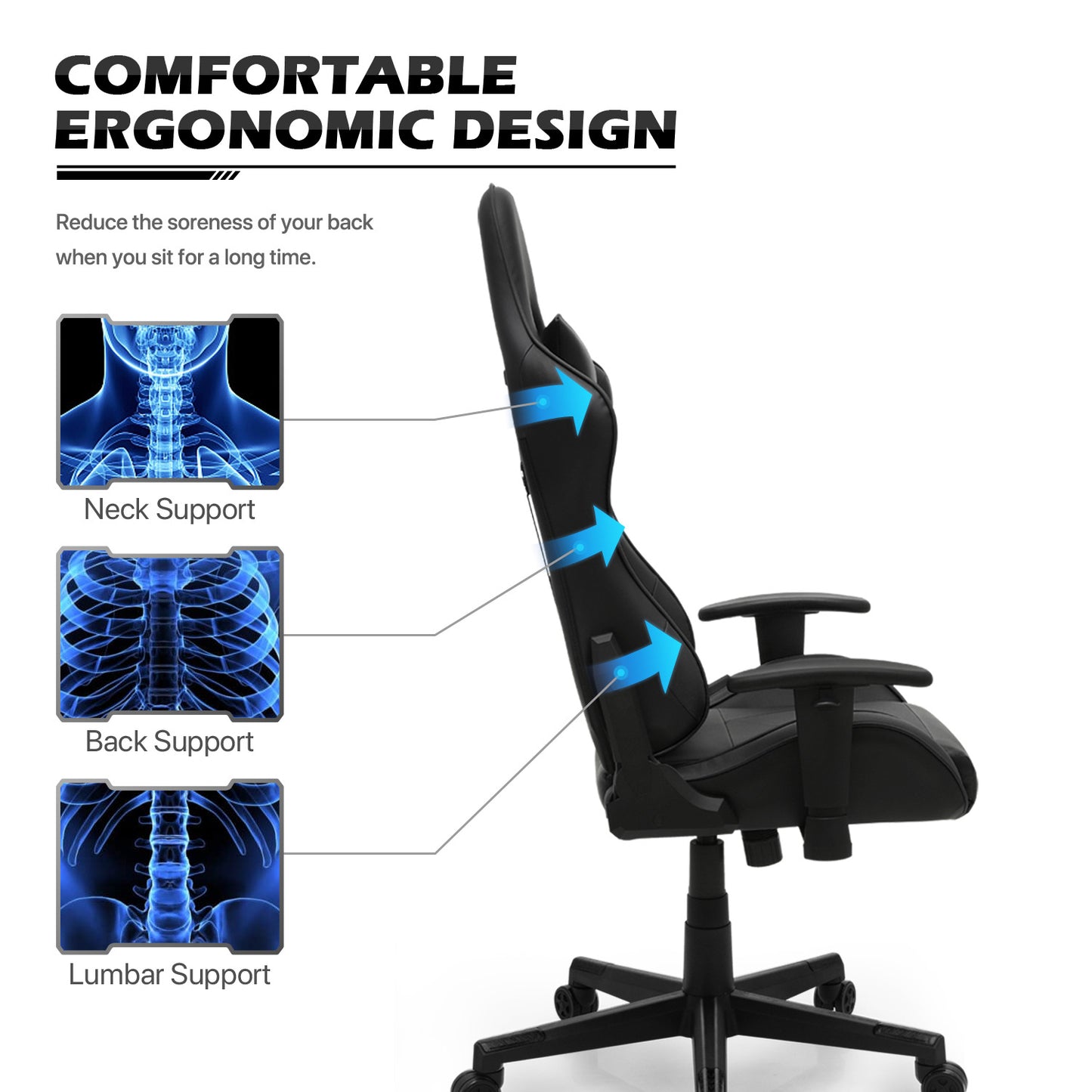 Gaming Chair w/Lumbar Support & Headrest #004