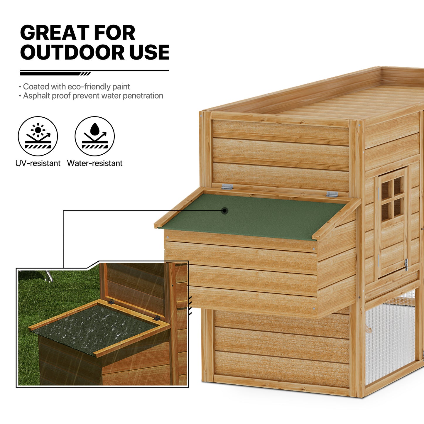 Wooden Chicken Bunny Rabbit Hutch Hen House Poultry Cage with Ramp+Nesting Box