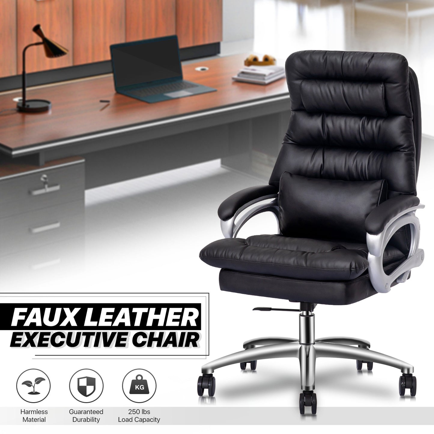 Faux Leather Executive Chair with Lumbar Support