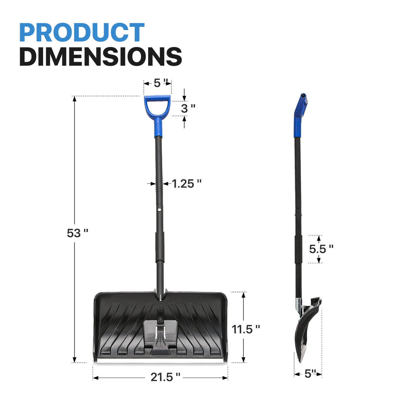 Snow Shovel - 4.2 FT Height - Black