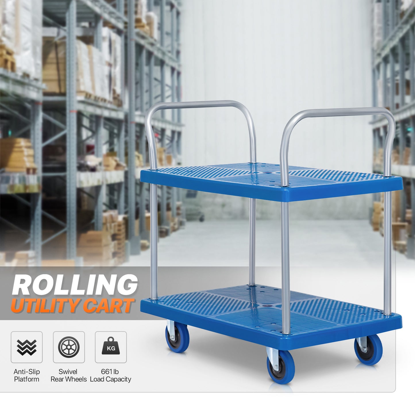 2 Tier Rolling Utility Cart