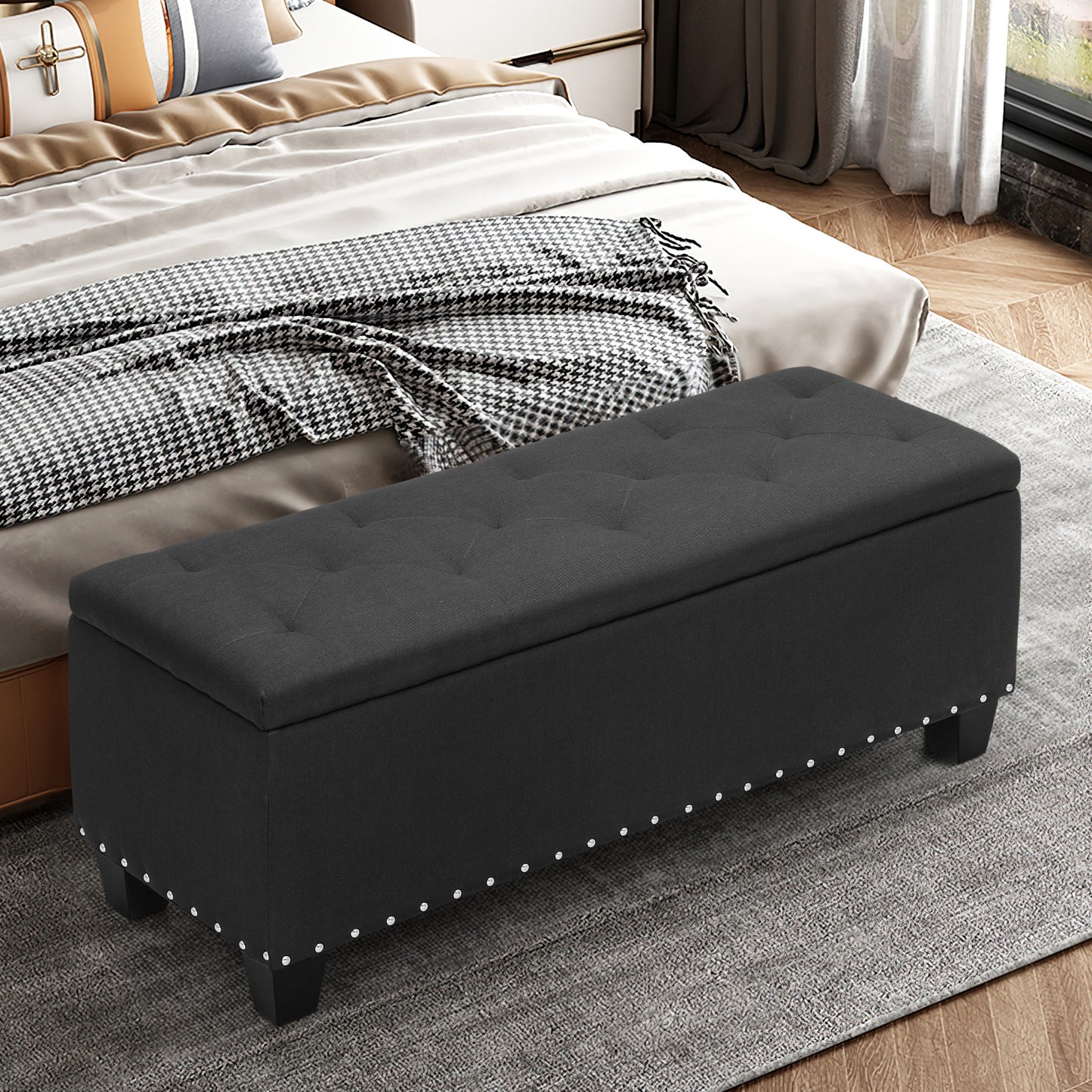 42" Storage Bench Lift Top Tufted Poufs Ottoman Upholstered Footrest Stool