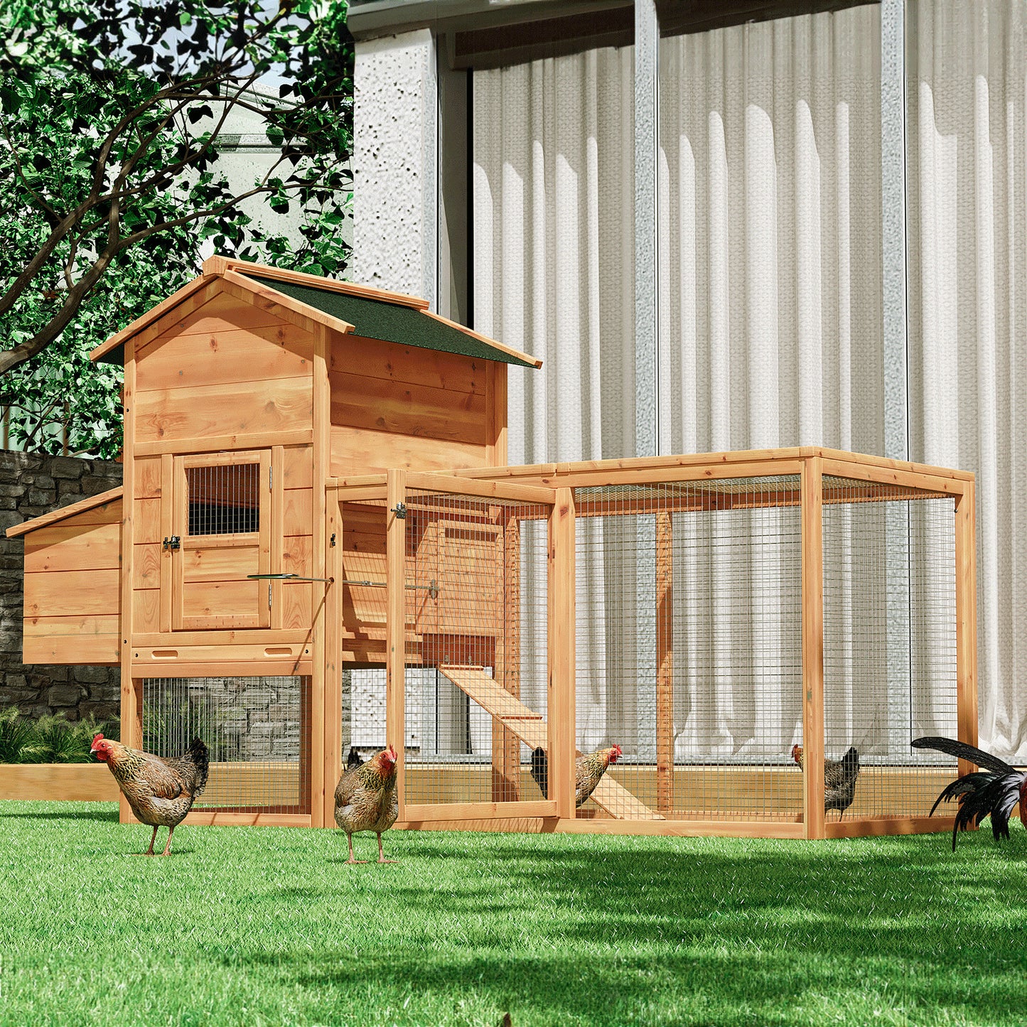 Wooden Rabbit Hutch - Ramp+Nesting Box - Chicken Coop