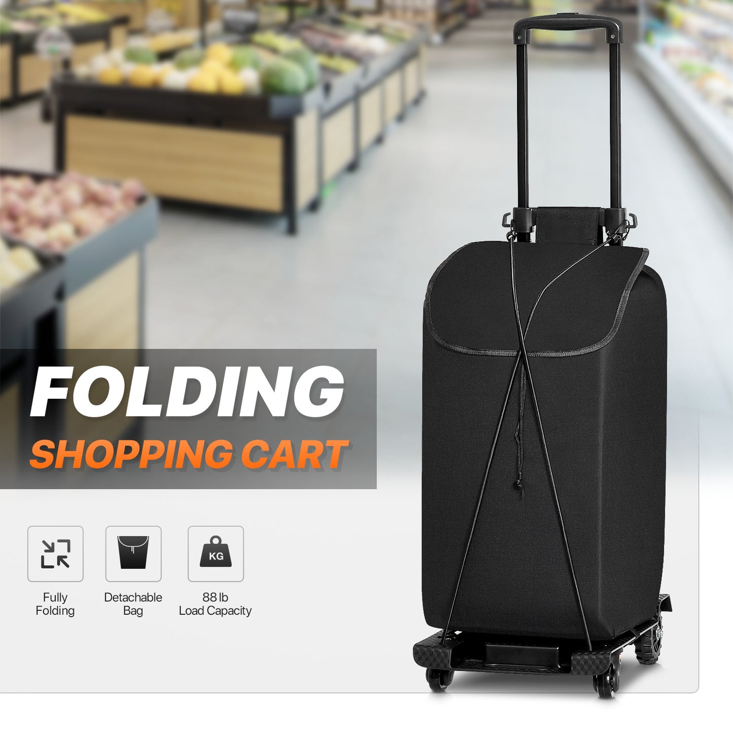 Folding Trolley w/Detachable Bag & Belt - Detachable Front Wheel