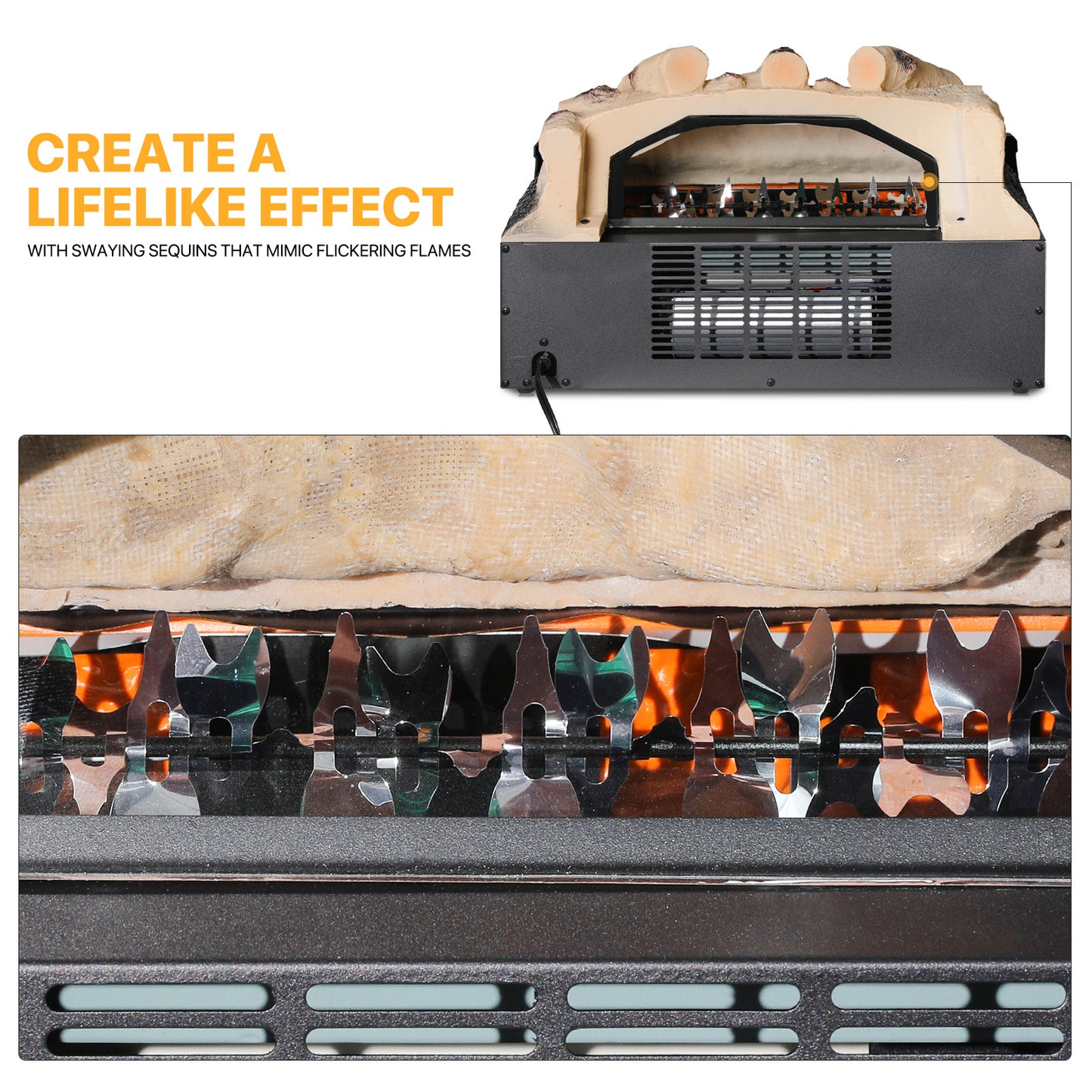 Electric Fireplace - 1500W Space Heater - Logs and Inserts - 5 Level Flame Brightness - with Remote