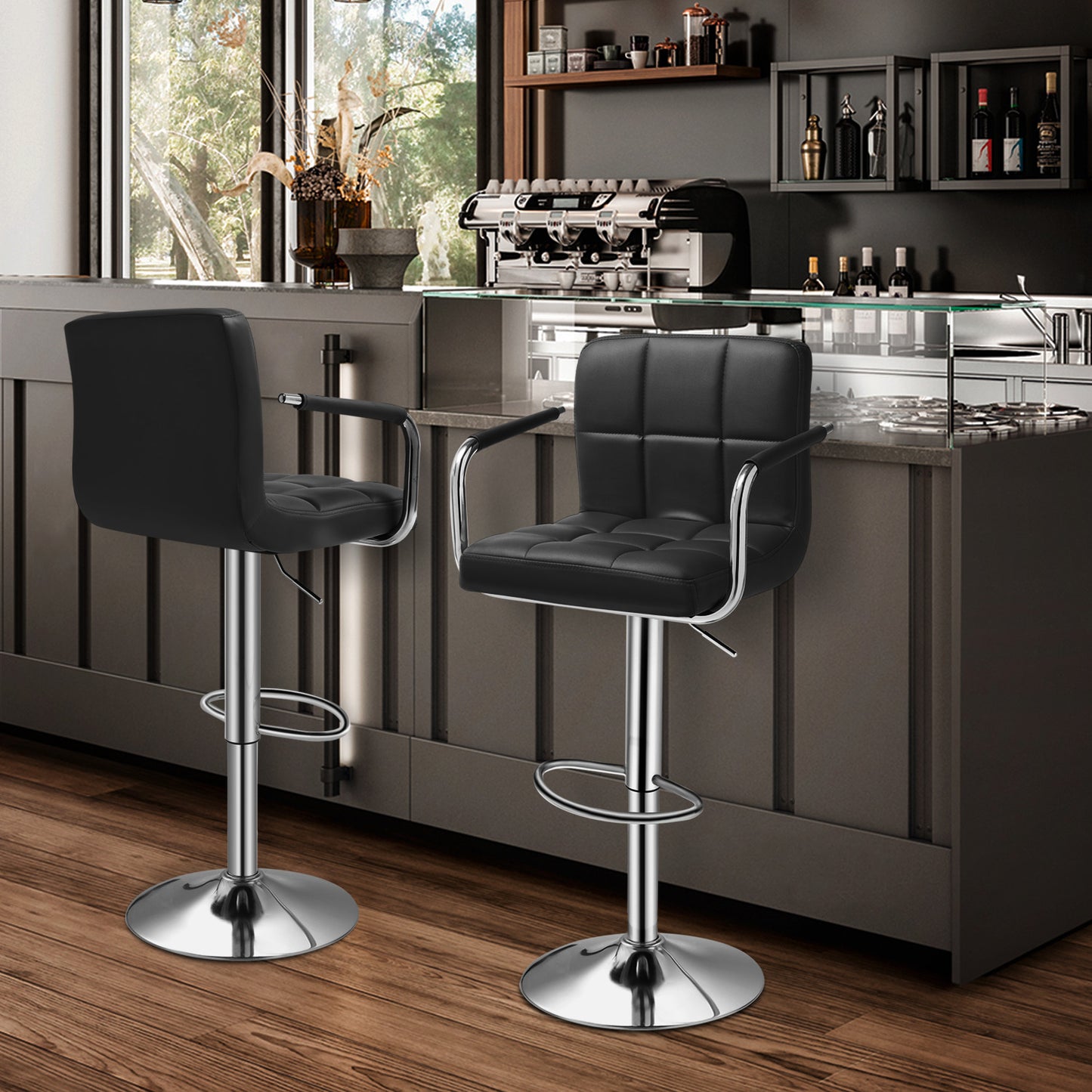 Grid Pattern Bar Stool w/Handrest 2 Pcs