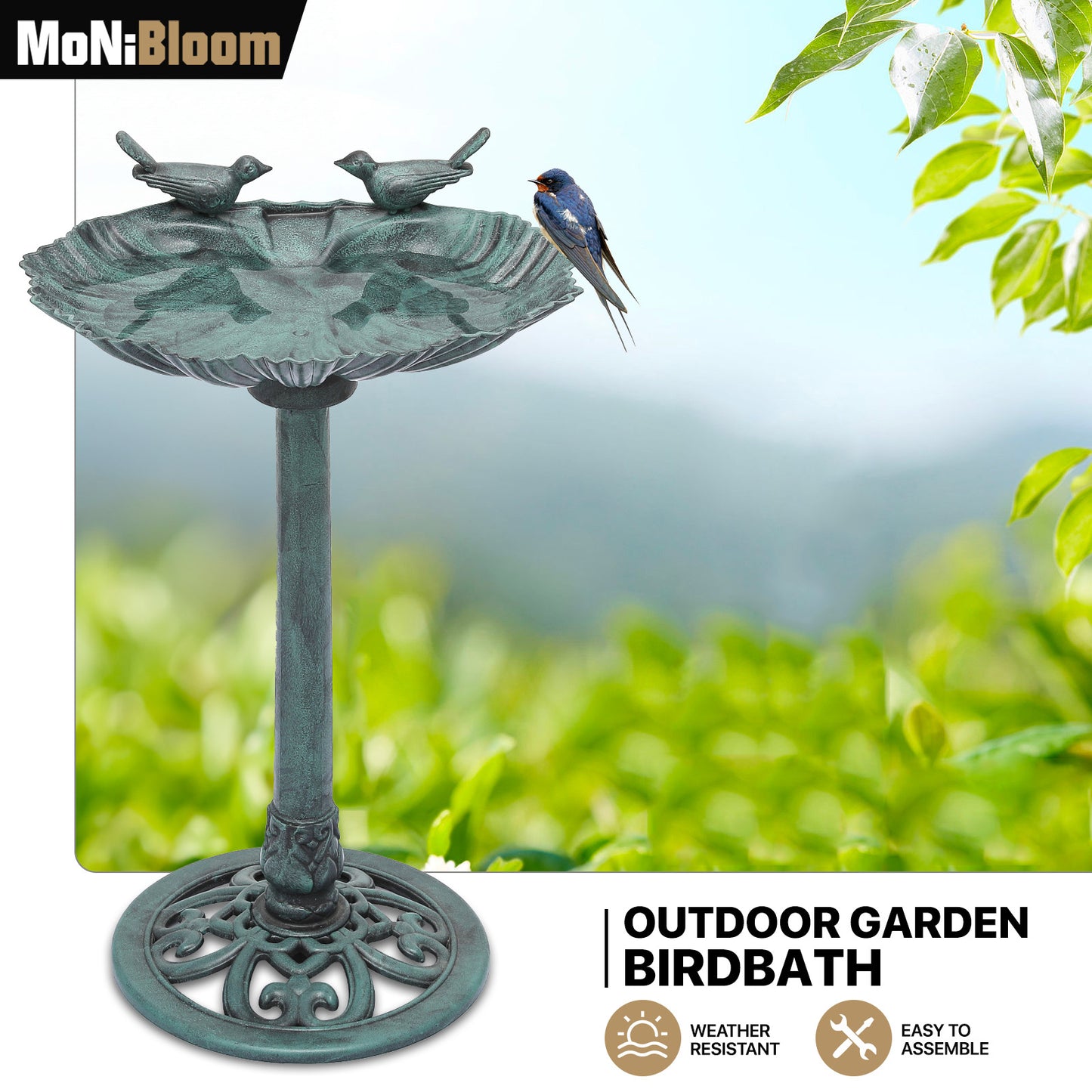 28" Garden Bird Bath - Solar Pumb