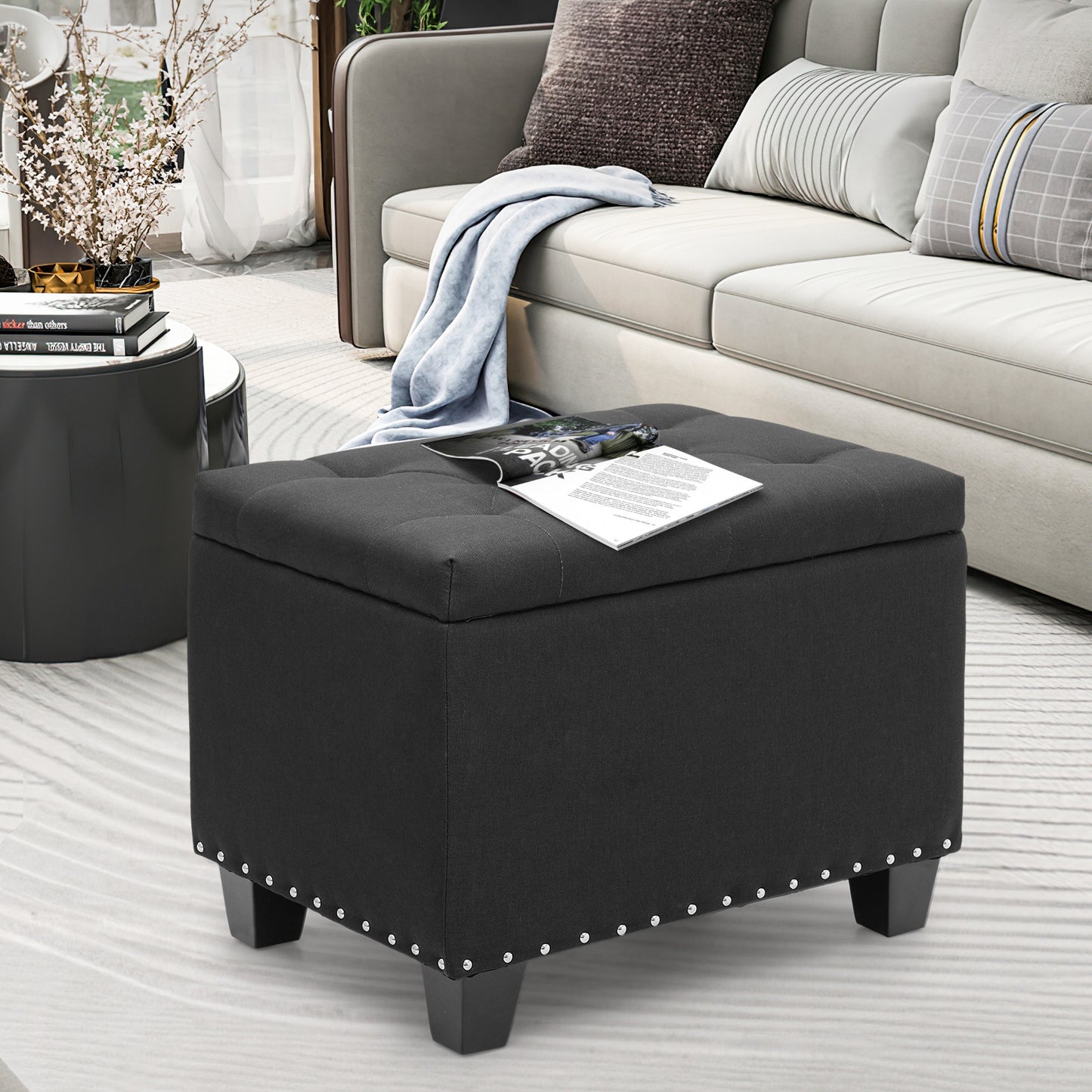 24" Storage Bench Lift Top Tufted Poufs Ottoman Upholstered Footrest Stool