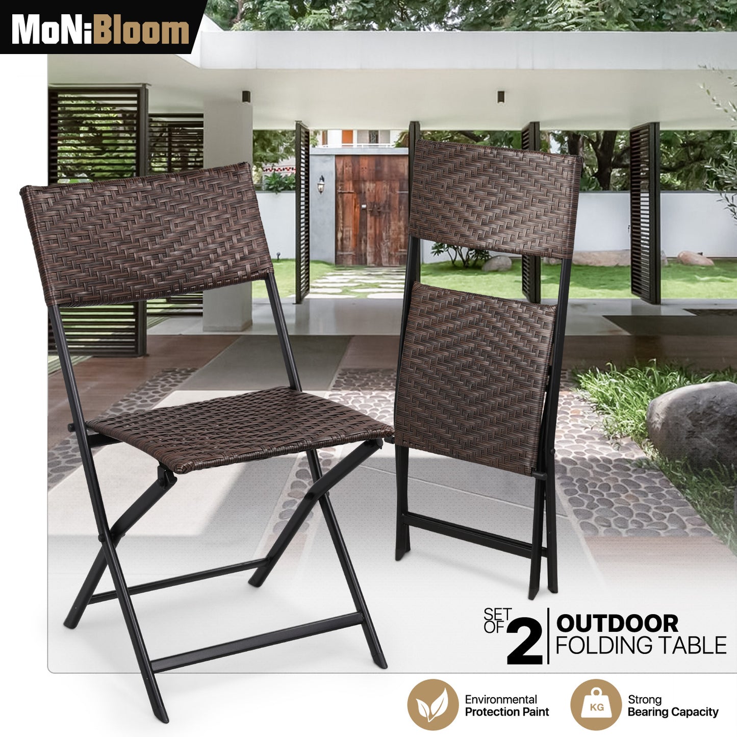 Set of 2 Foldable Patio Rattan Wicker Chair