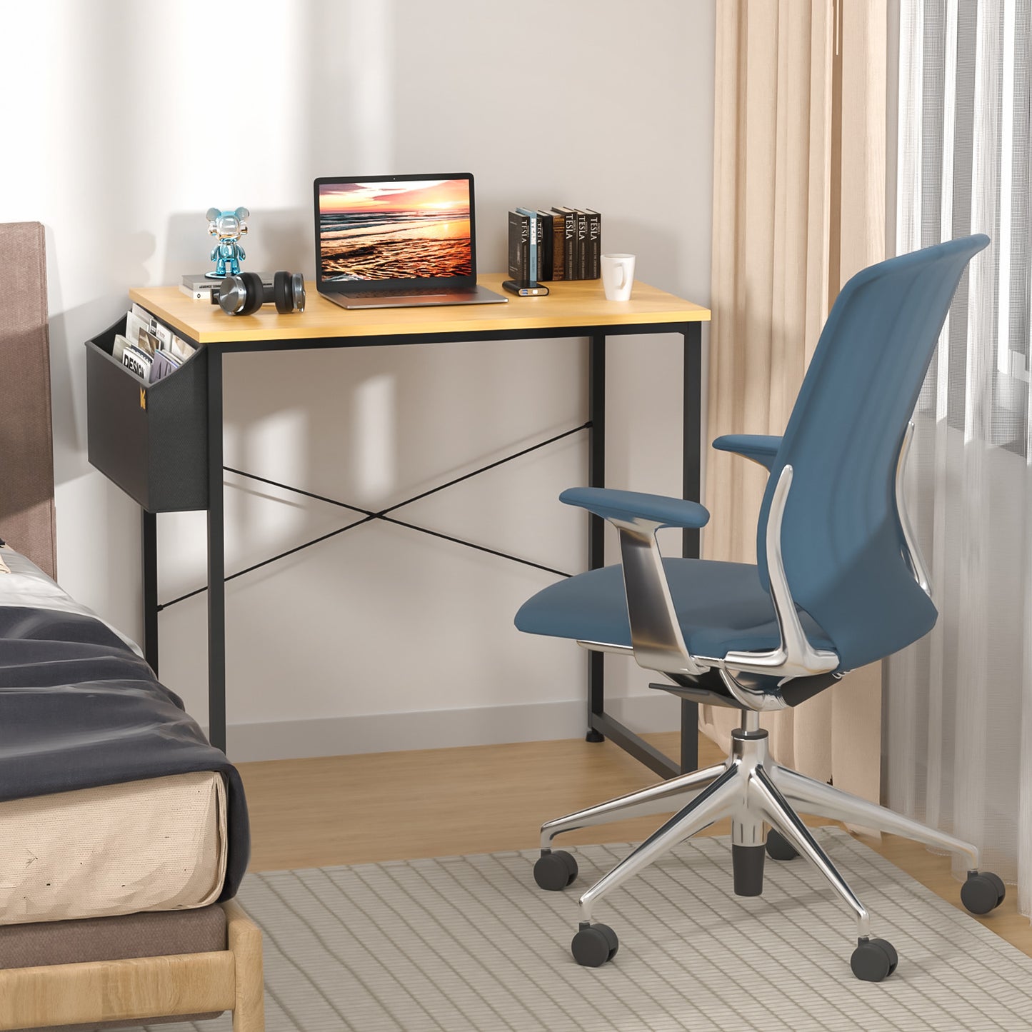 Light Walnut Wood Computer Desk (Various sizes) - with Storage Bag