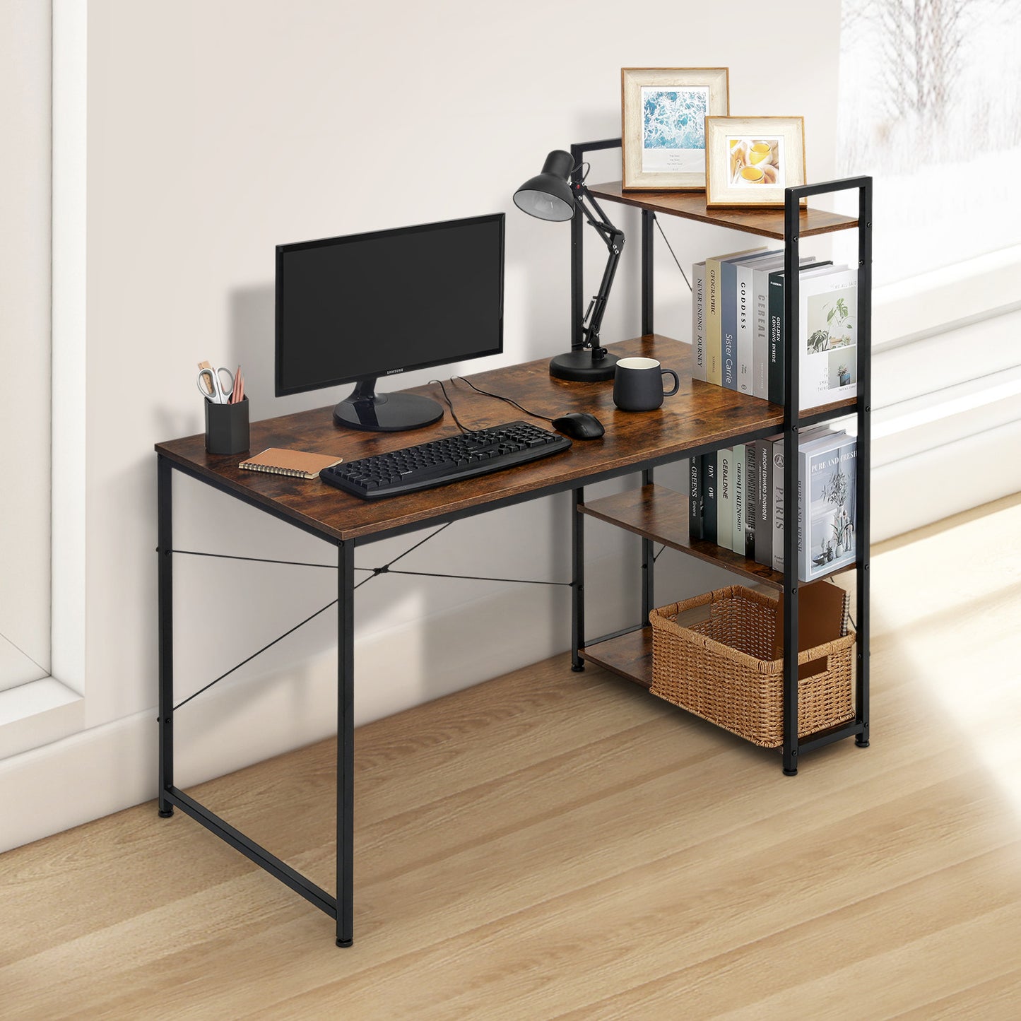 Computer Desk 47"x25"x48" w/ 3 Tier Storage Rack