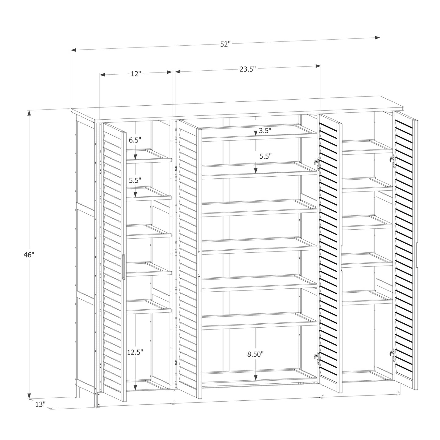 Louver Panel Shoe Cabinet - 52" - without Drawer - Brown