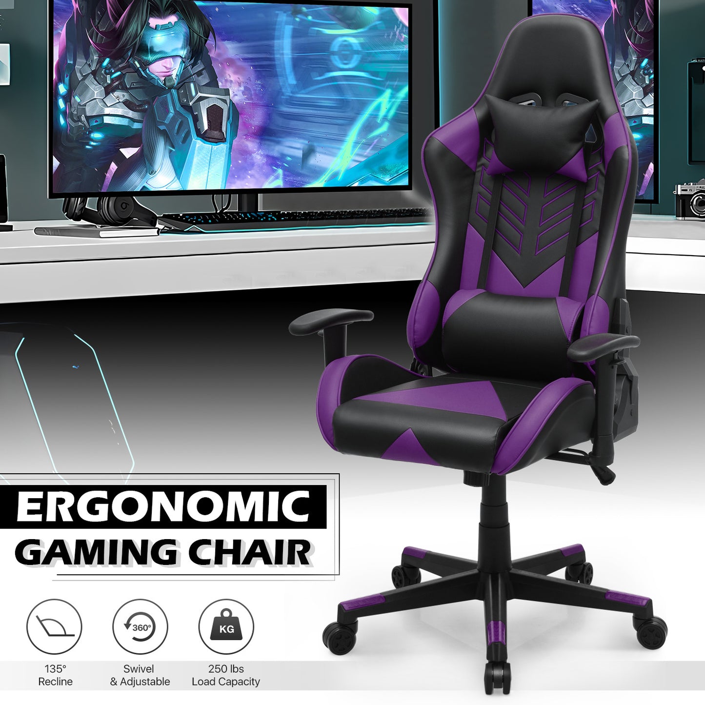 Gaming Chair w/Lumbar Support & Headrest #004