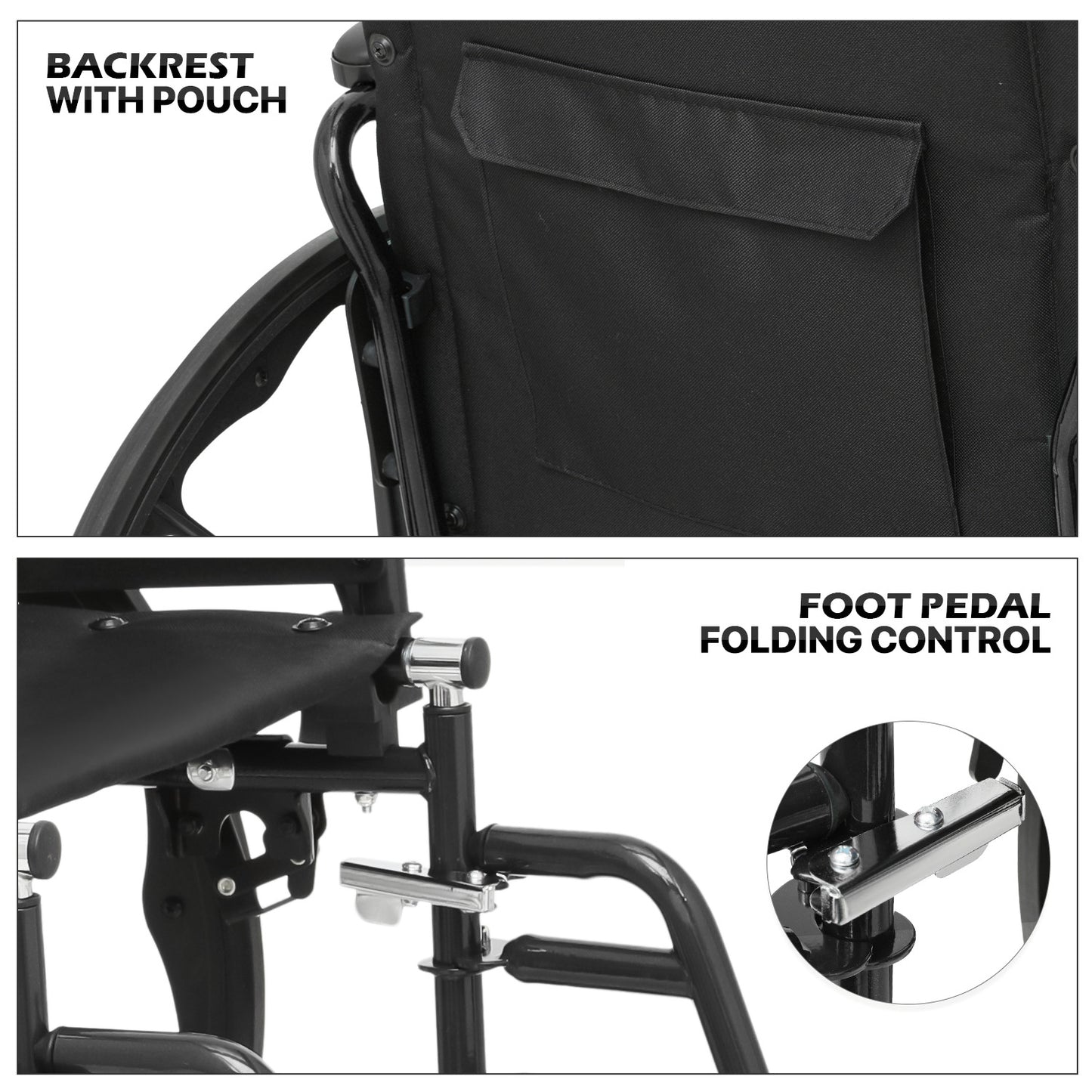 Manual Wheelchair - Black, FDA Approved - 18"x16" Seat