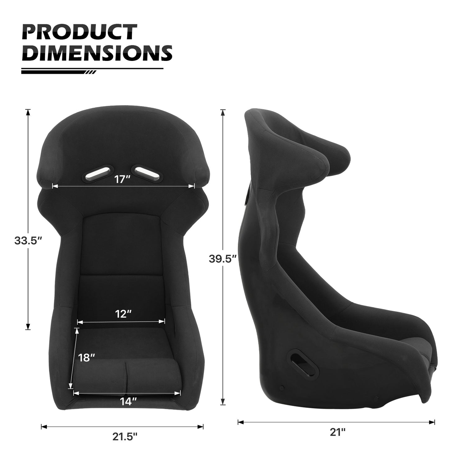 PU leather Gaming Bucket Seat - Black - For Racing Simulator