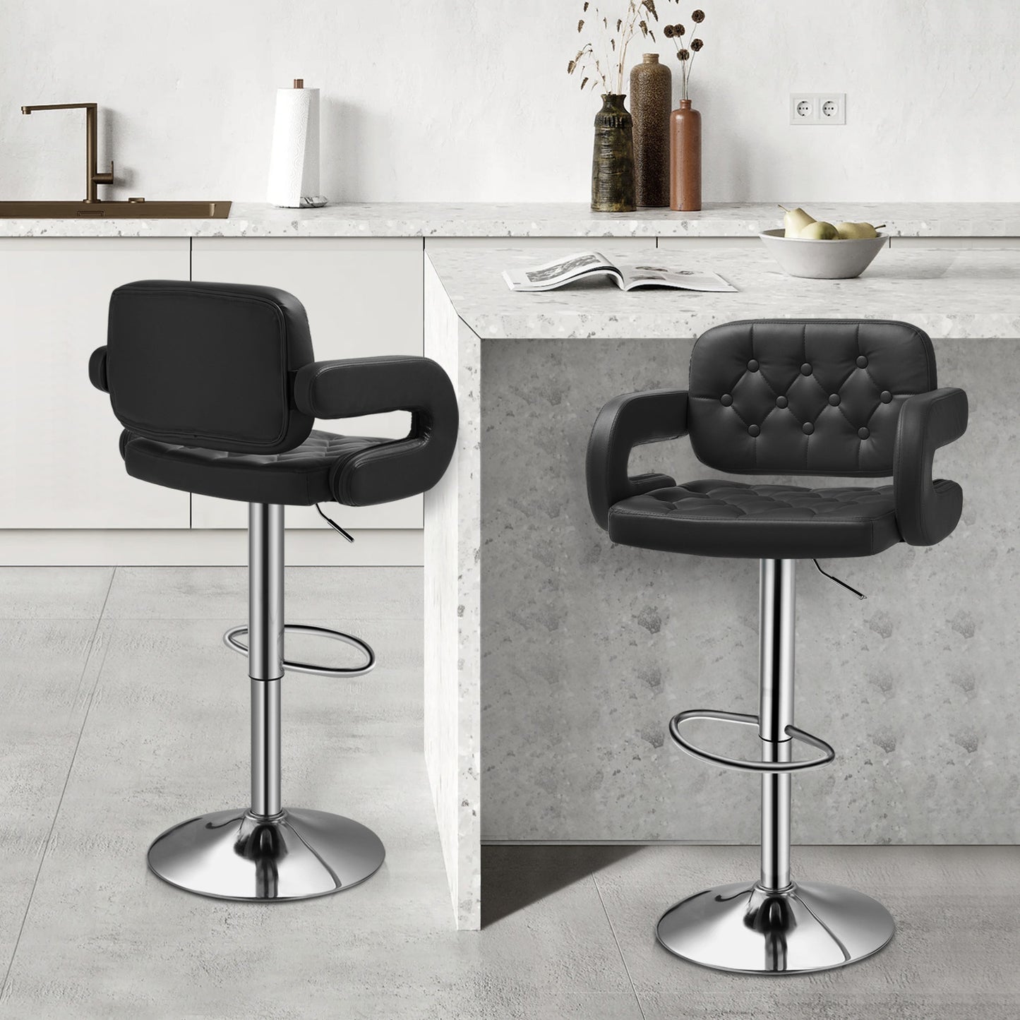 Diamond Pattern Bar Stool w/Handrest 2 Pcs