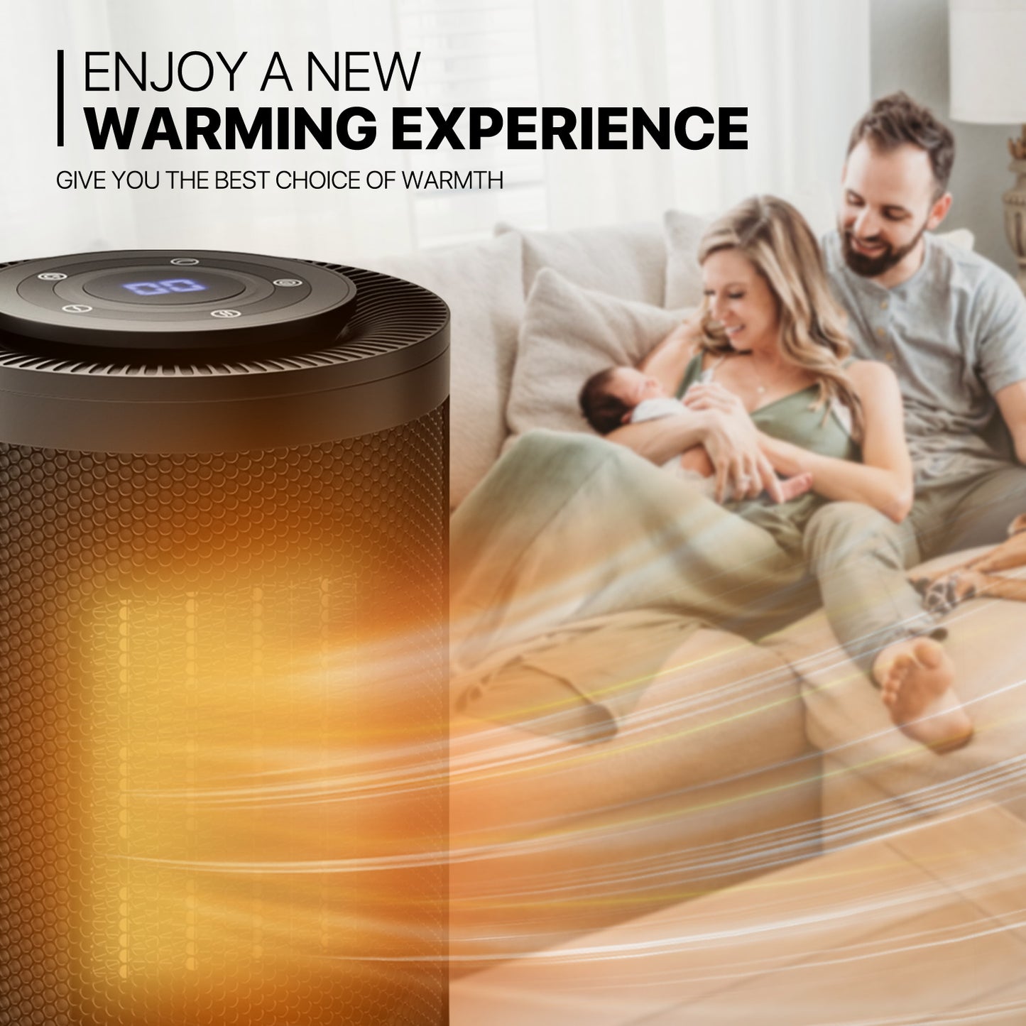 1500W Electric 3 Modes Cylindrical PTC 160 sq.ft Space Heater w/Remote