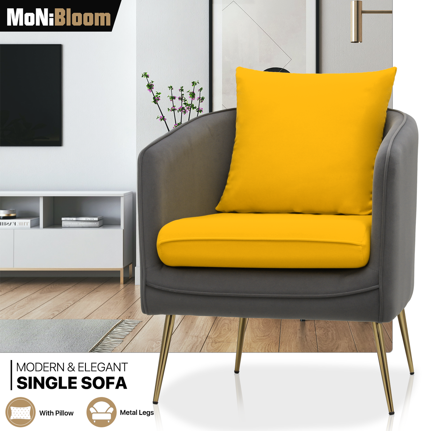Suede Accent Chair - w/Detachable Cushion - Club Single Sofa - 34" Width