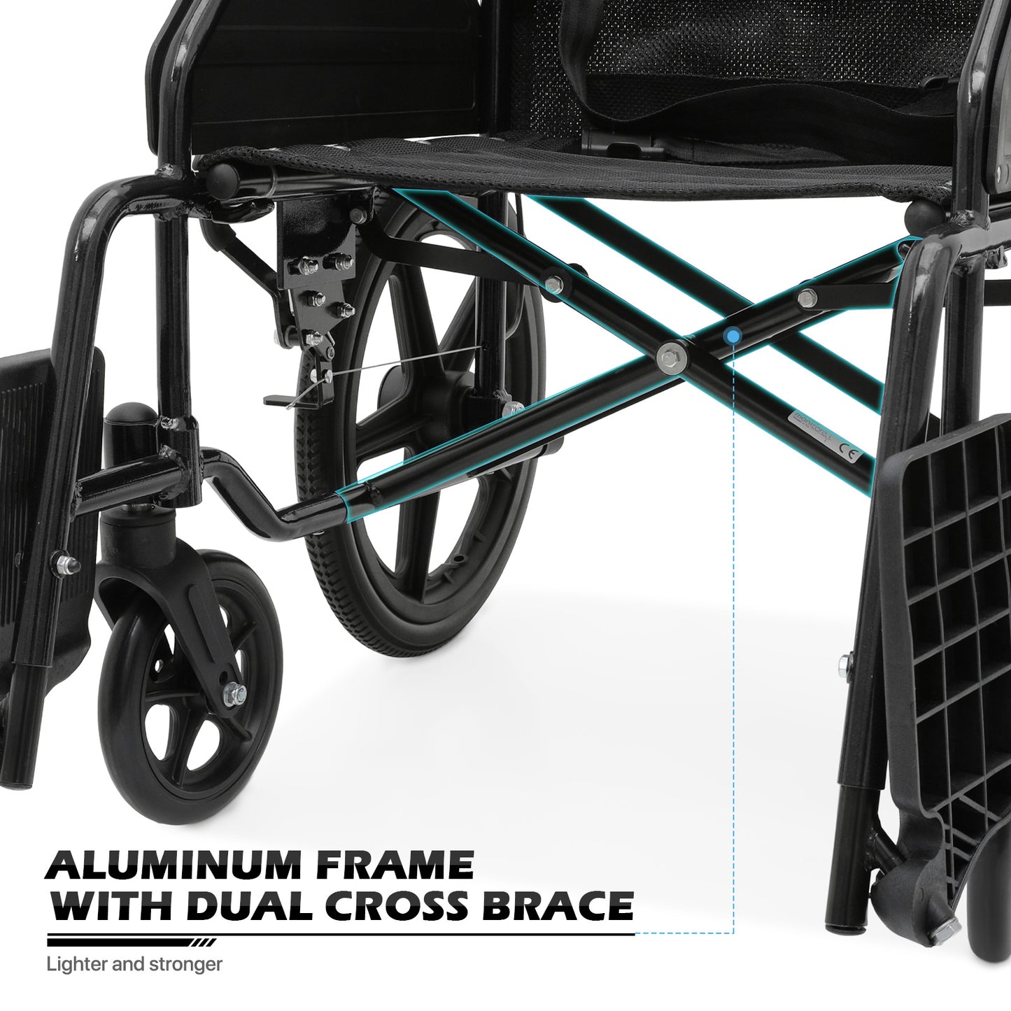 Transport Wheelchair - with Handbrake, Cushion - Black