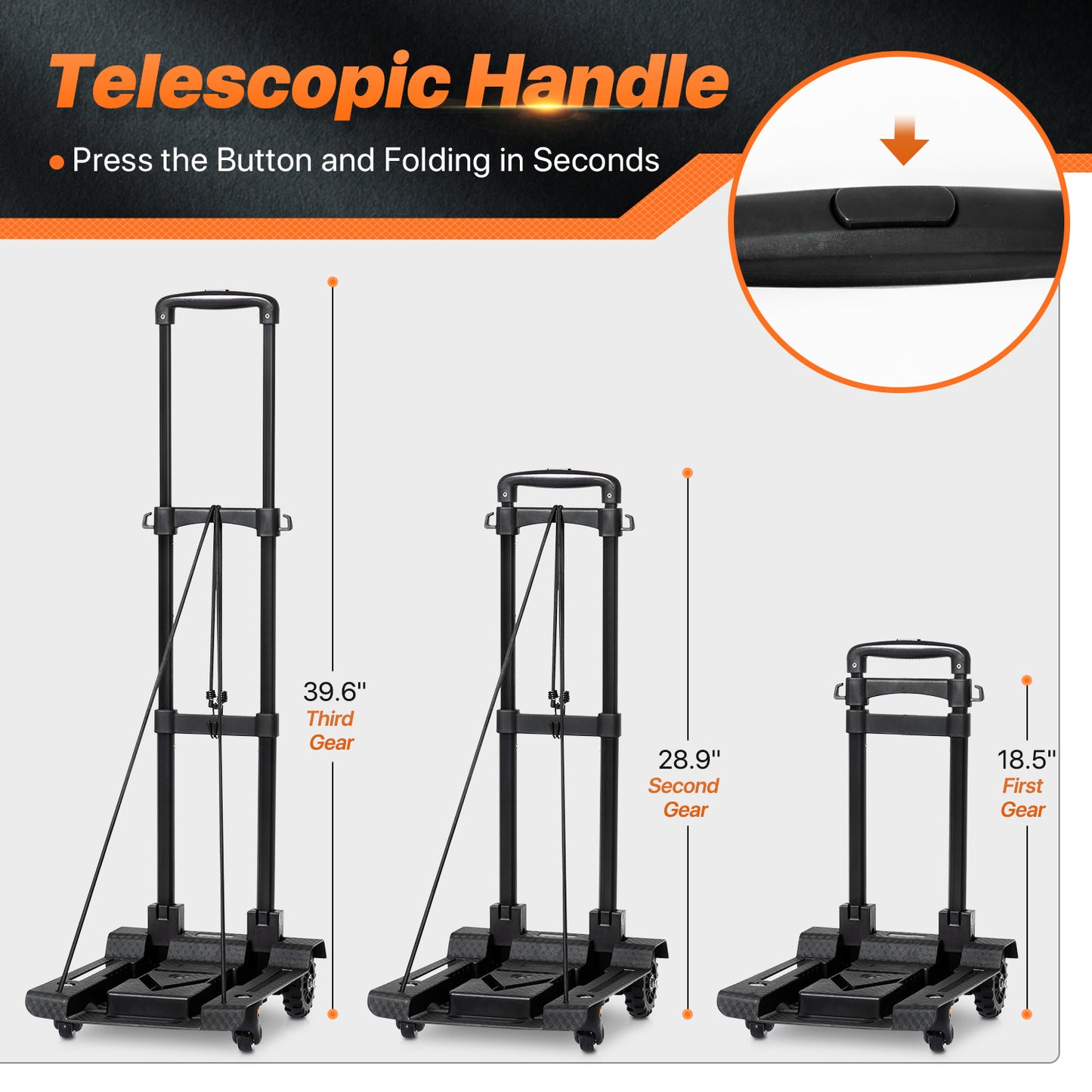 Folding Trolley w/Detachable Bag & Belt - Detachable Front Wheel